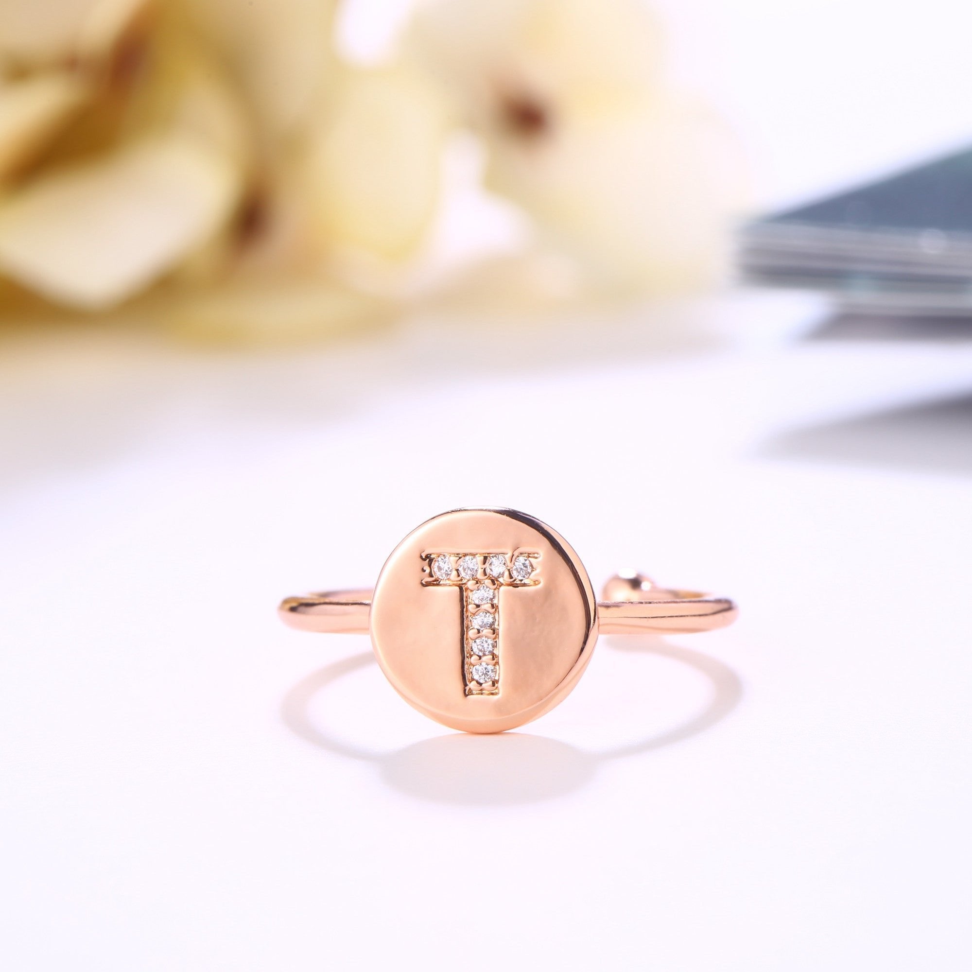 18K Rose Gold Plated Adjustable Monogram Ring
