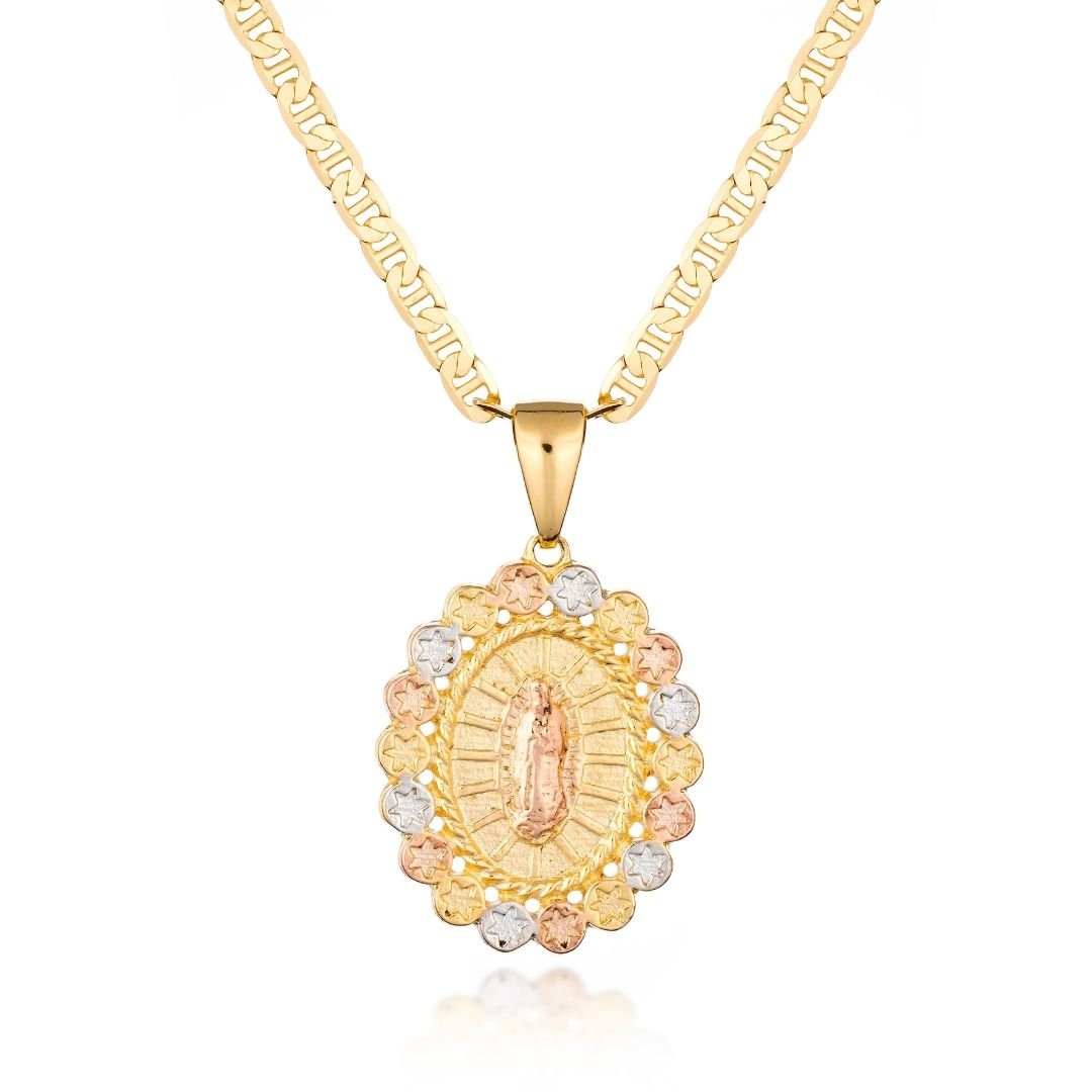 18K Gold Plated 3 Tone Mother Mary Pendant Necklace