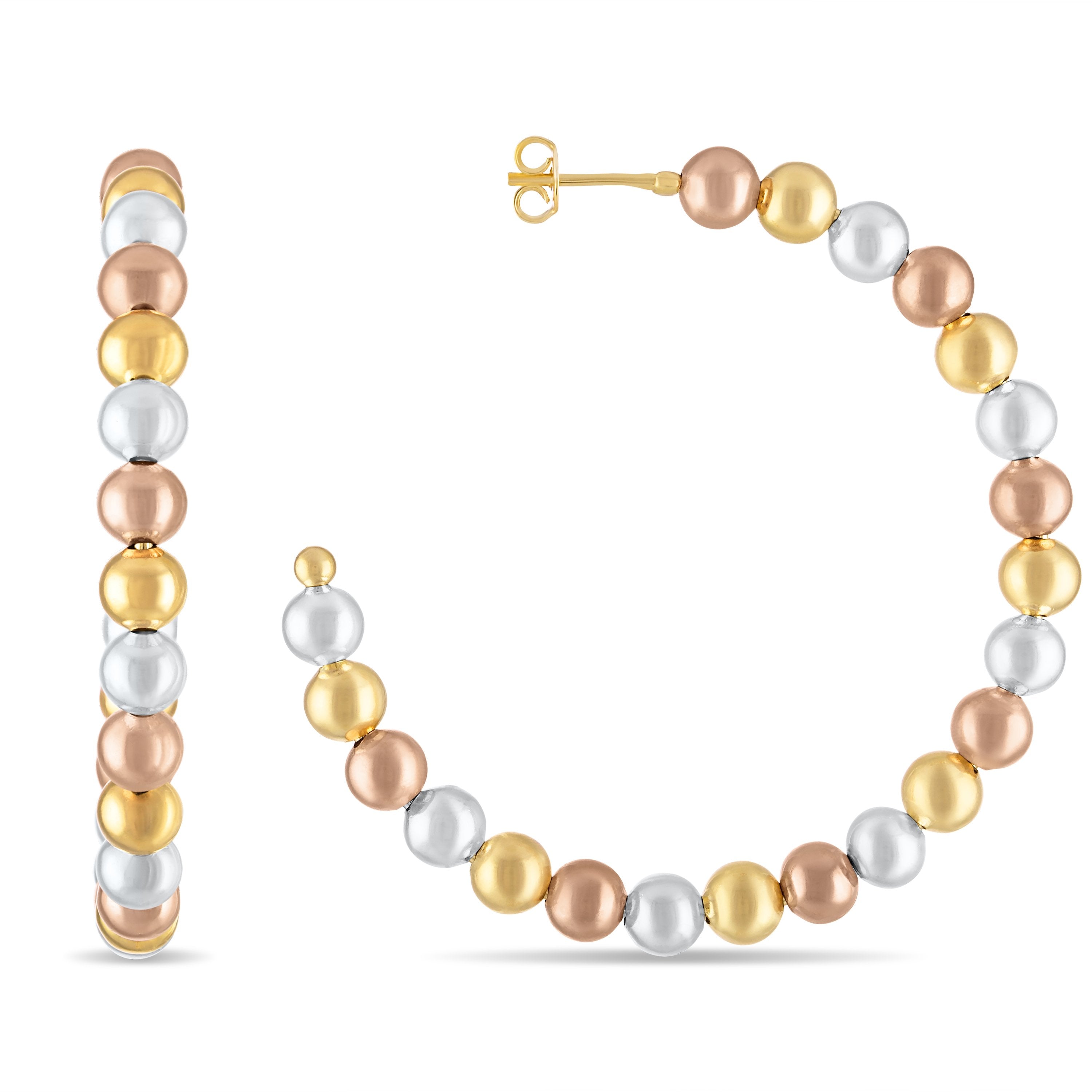 18k Gold Plated Tri-Tone Beaded Hoop Earring