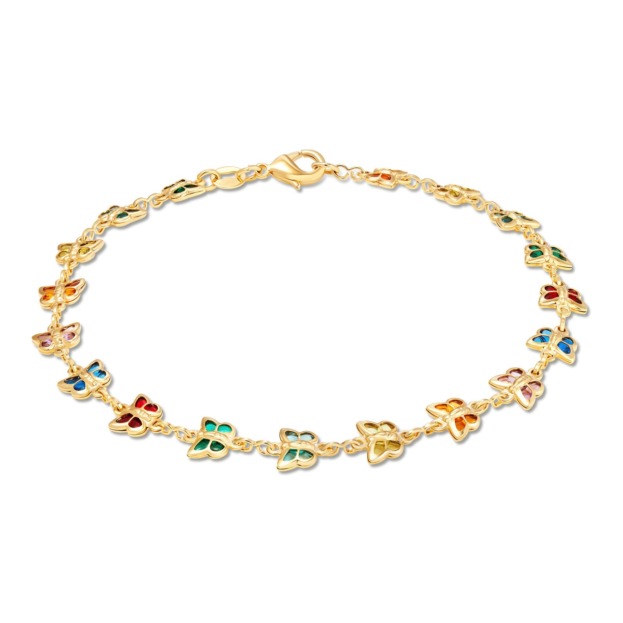 18K Gold Plated Multi Color Butterfly Crystal Anklet