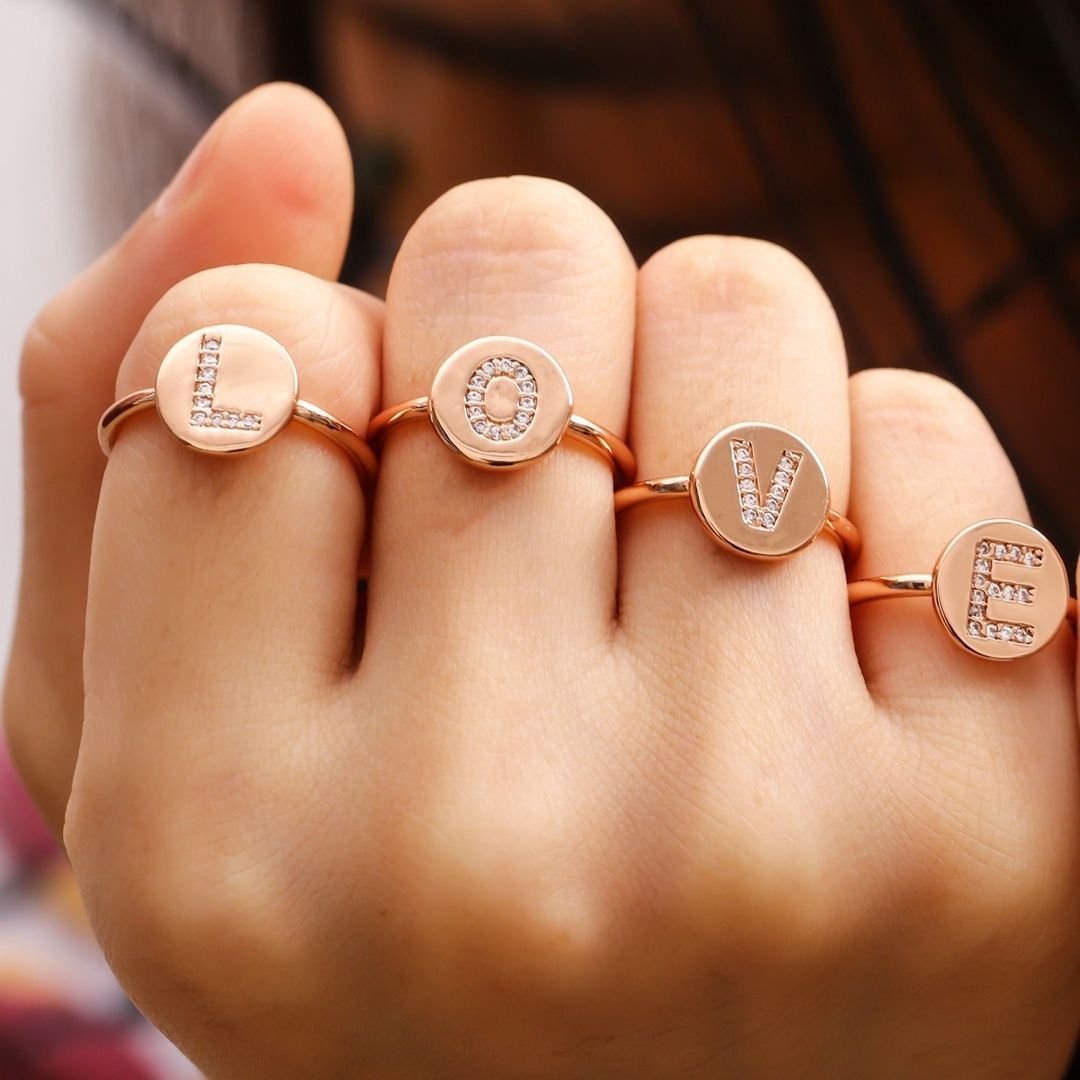 18K Rose Gold Plated Adjustable Monogram Ring