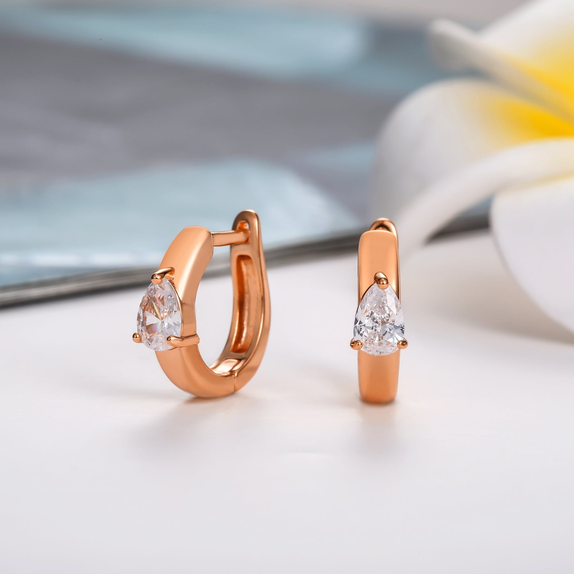 18K Gold Plated Teardrop Cut Crystal Huggie Earrings