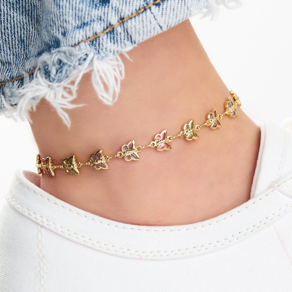 18K Gold Plated Multi Color Butterfly Crystal Anklet