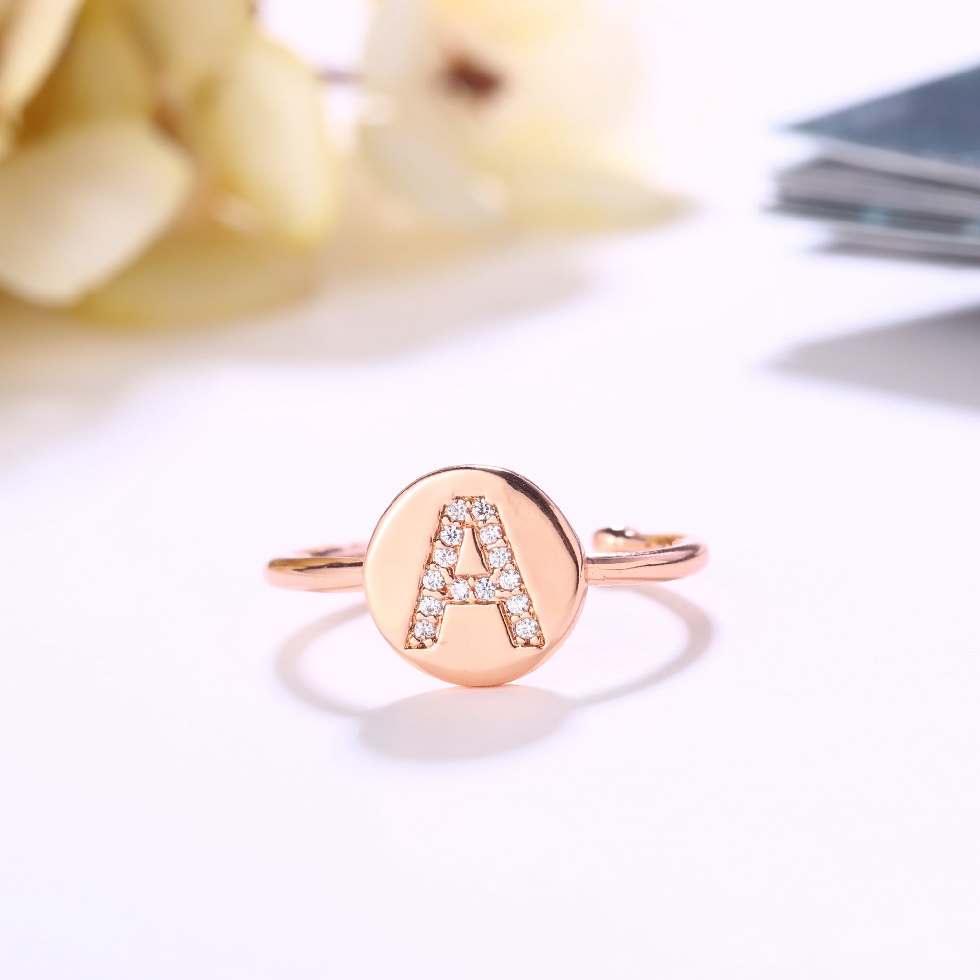 18K Rose Gold Plated Adjustable Monogram Ring