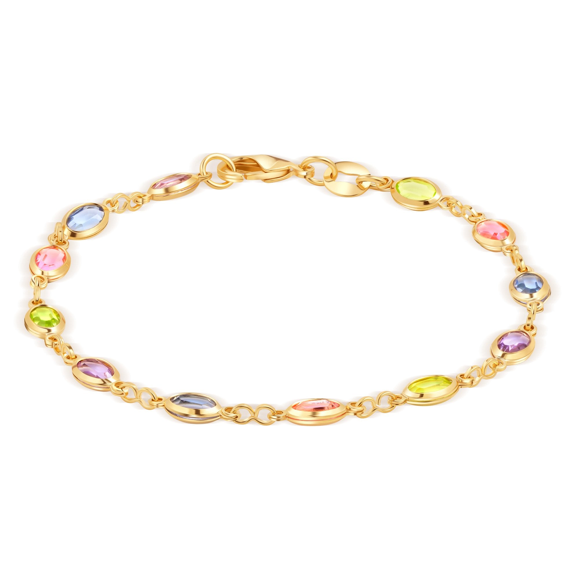 18k Gold Plated Lite Multi Colored Oval Crystal Bracelet
