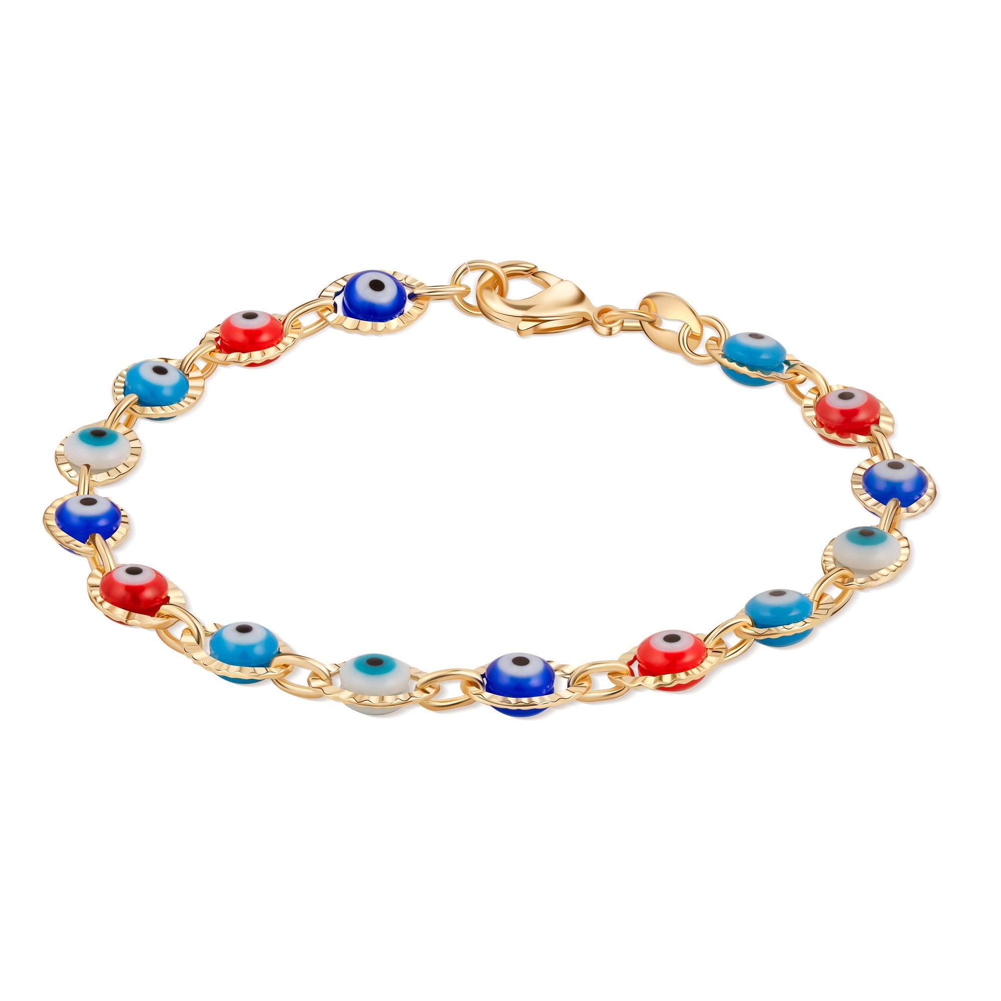 18k Gold Plated Fancy Multi-Colored Evil Eye Bracelet