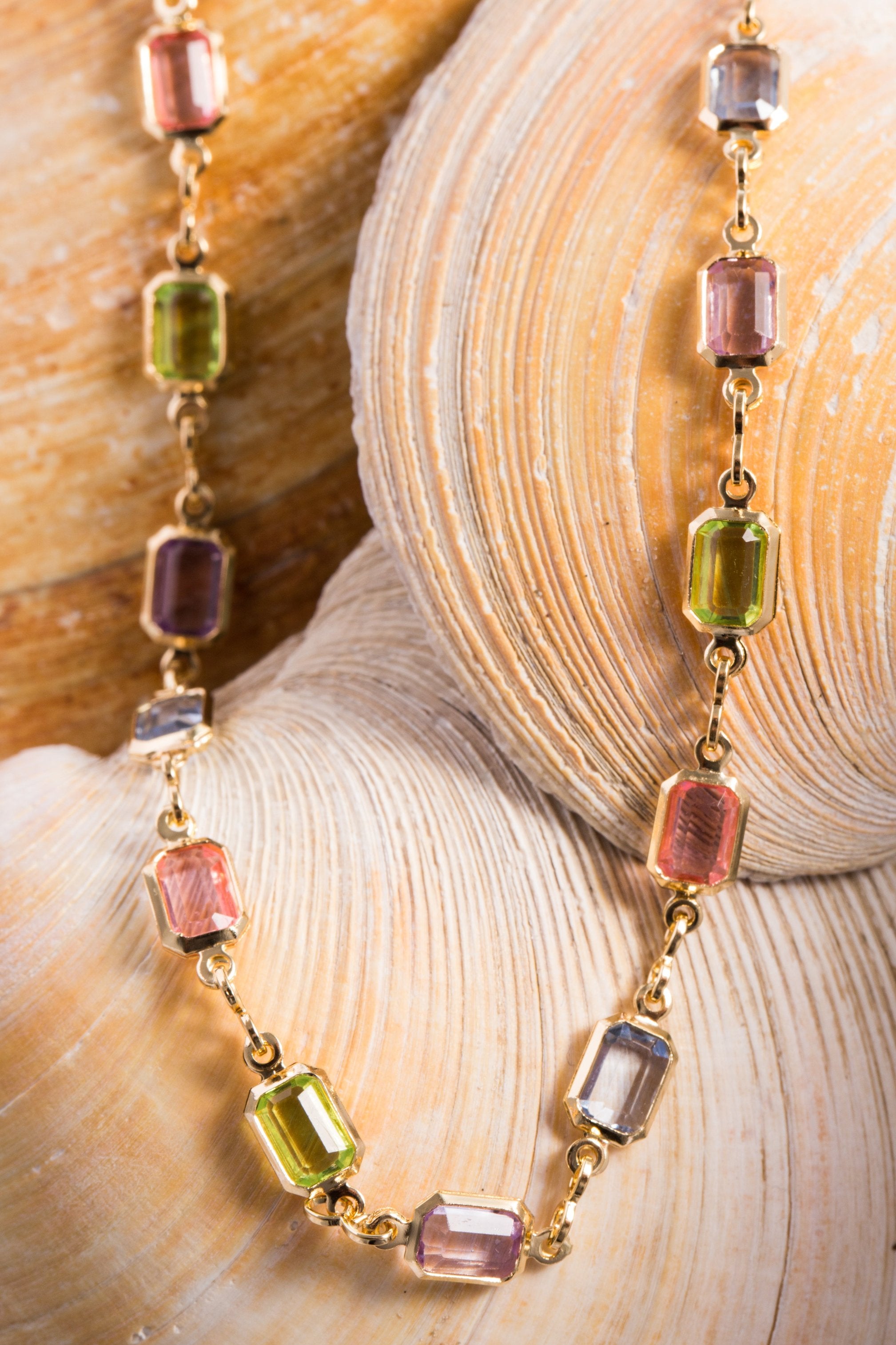18k gold Plated Multi-Color Baguette-Cut Crystal Necklace