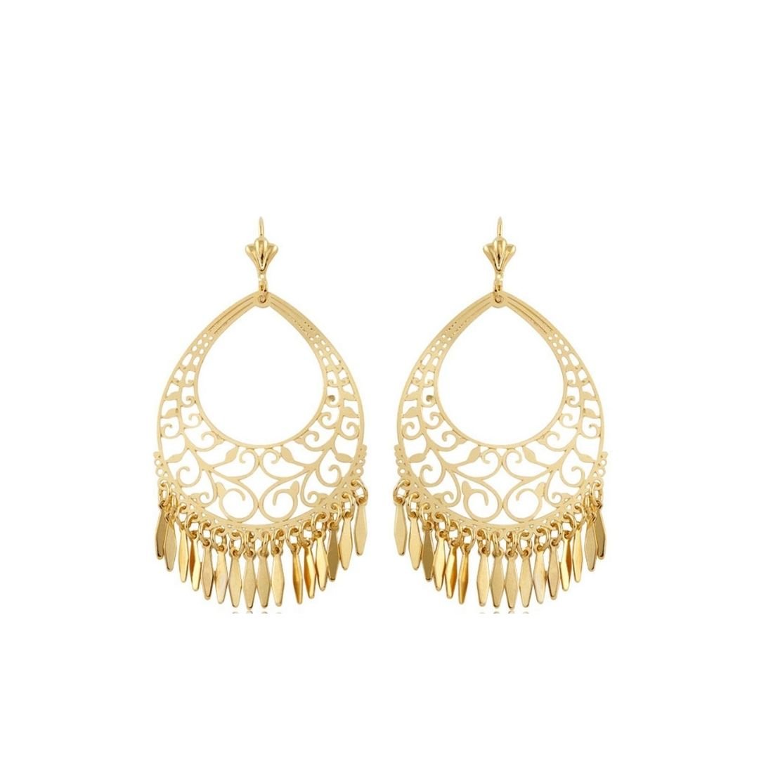 18K Gold Plated Filigree Dangling Earrings