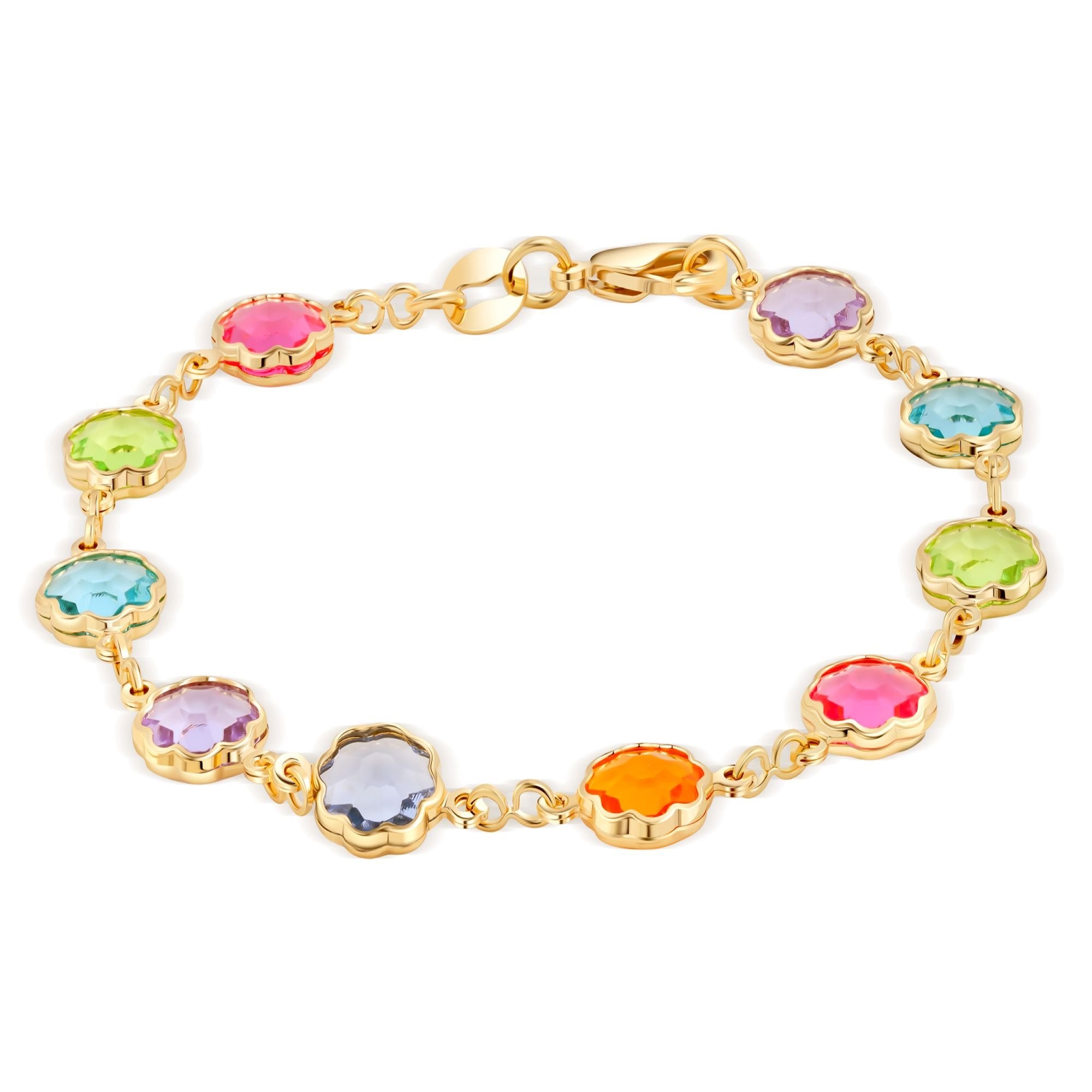 18k Gold Plated Multi Colored Clover Crystal Bracelet