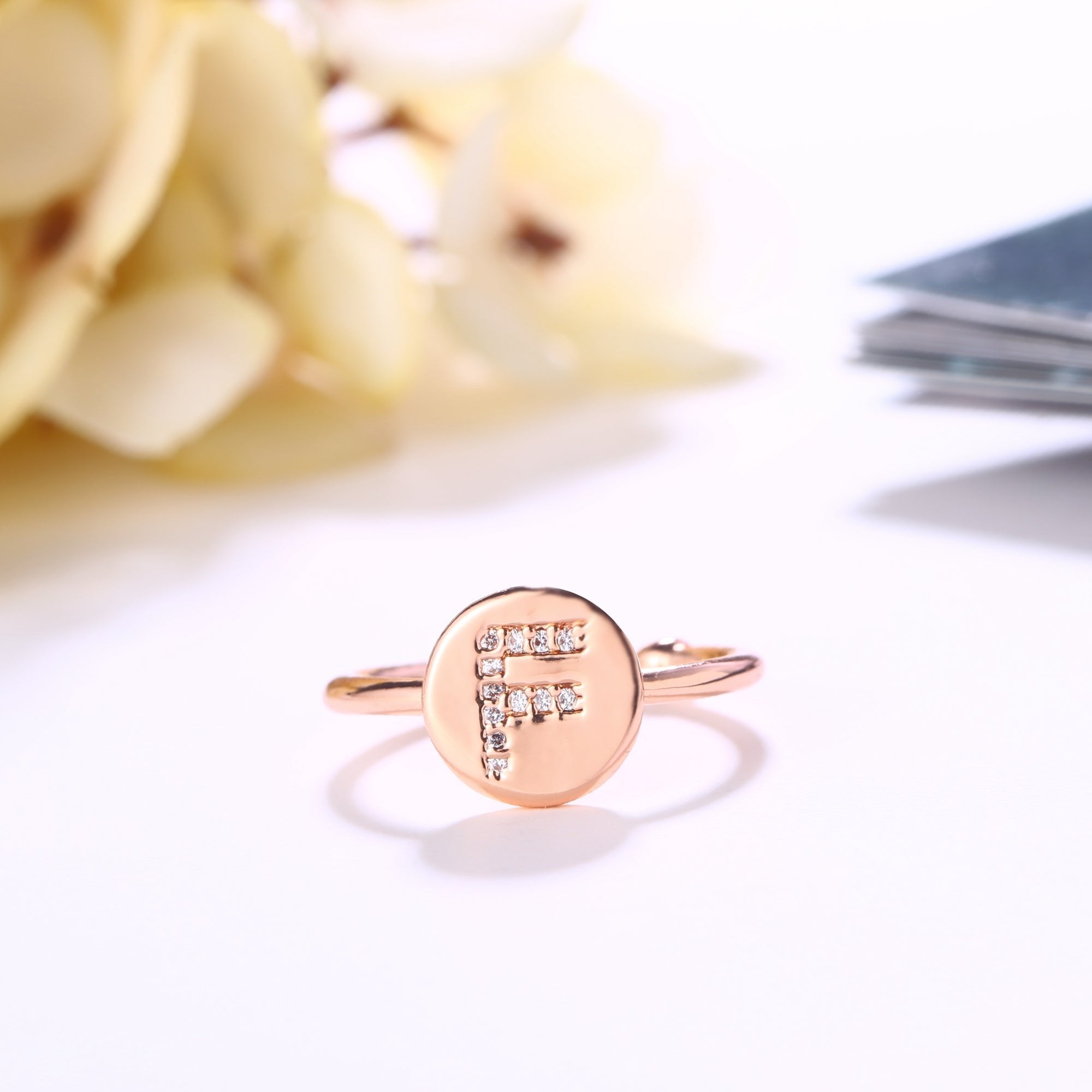 18K Rose Gold Plated Adjustable Monogram Ring
