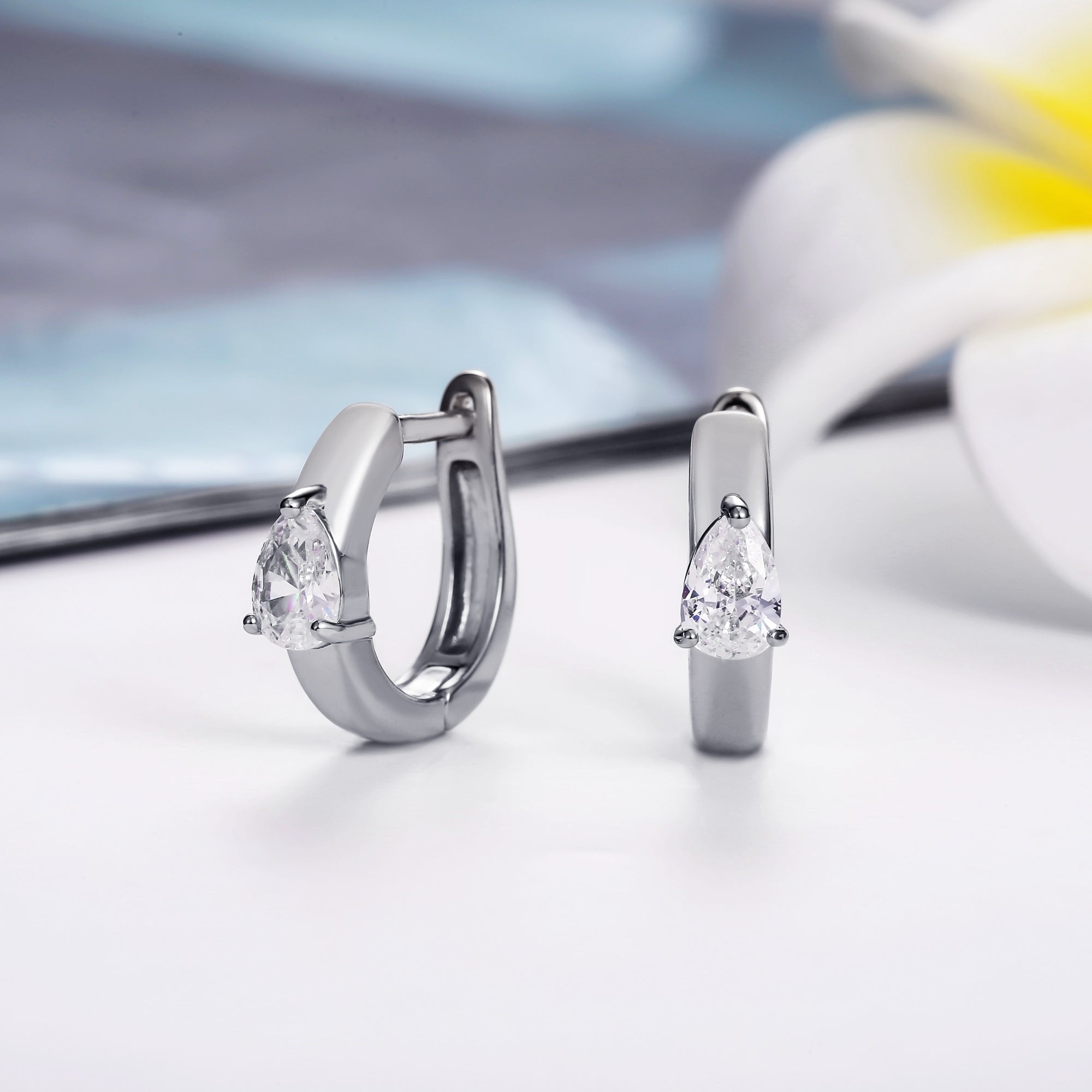 18K Gold Plated Teardrop Cut Crystal Huggie Earrings