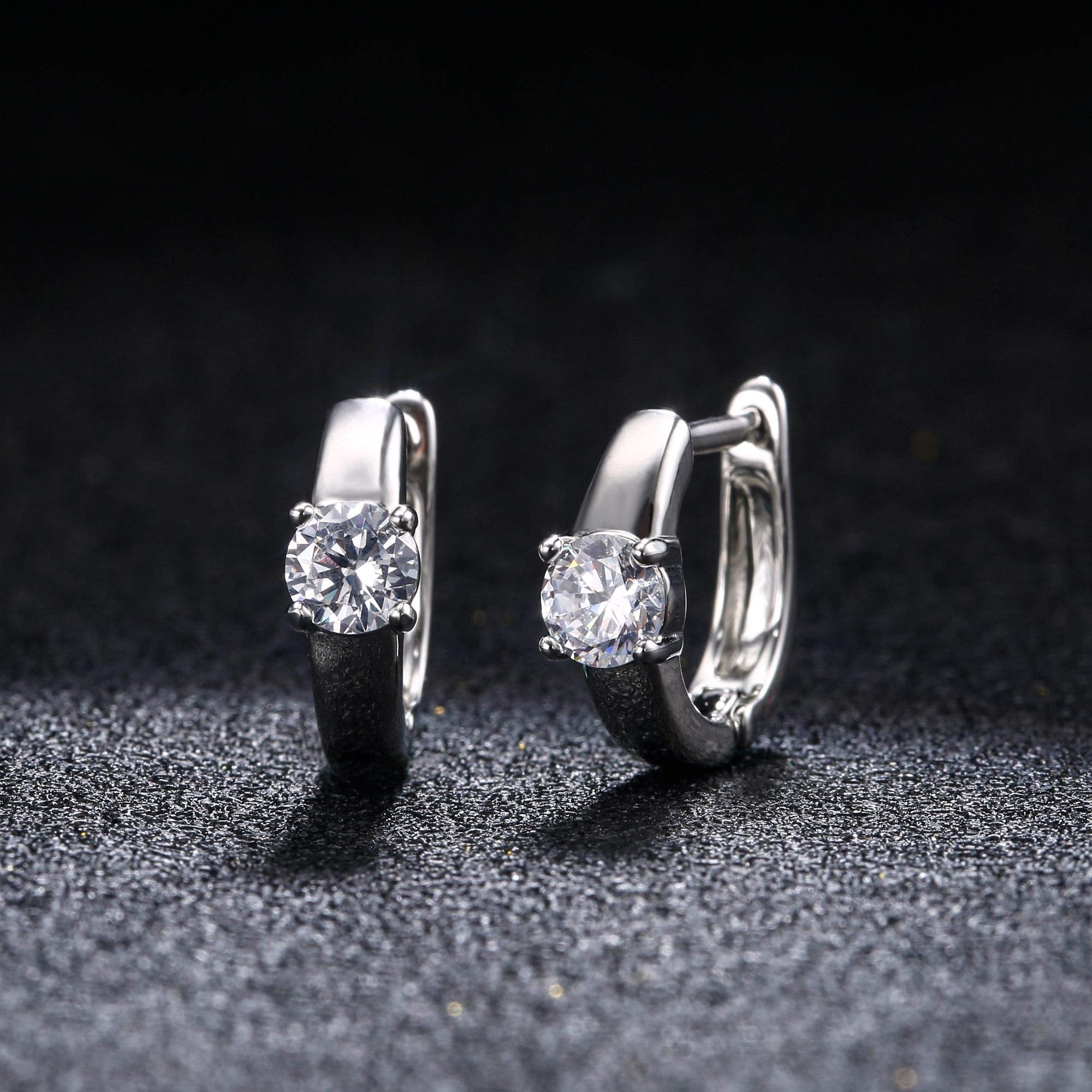 18K White Gold Plated Single Stone Huggie Earring