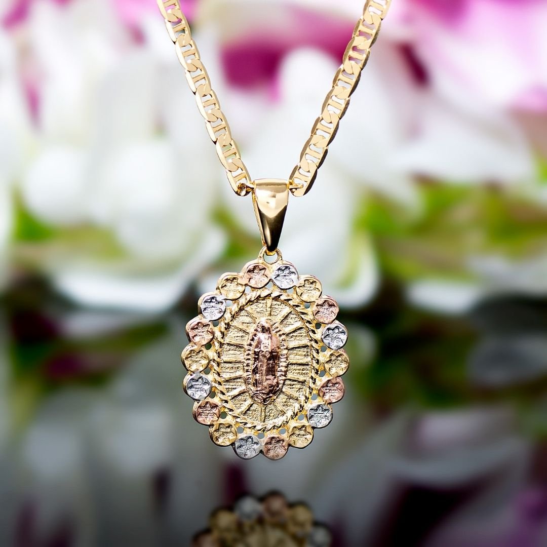 18K Gold Plated 3 Tone Mother Mary Pendant Necklace