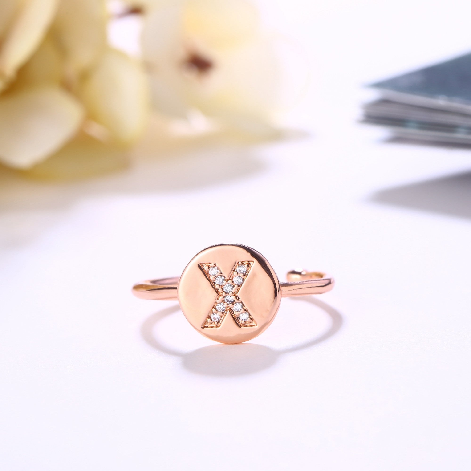 18K Rose Gold Plated Adjustable Monogram Ring