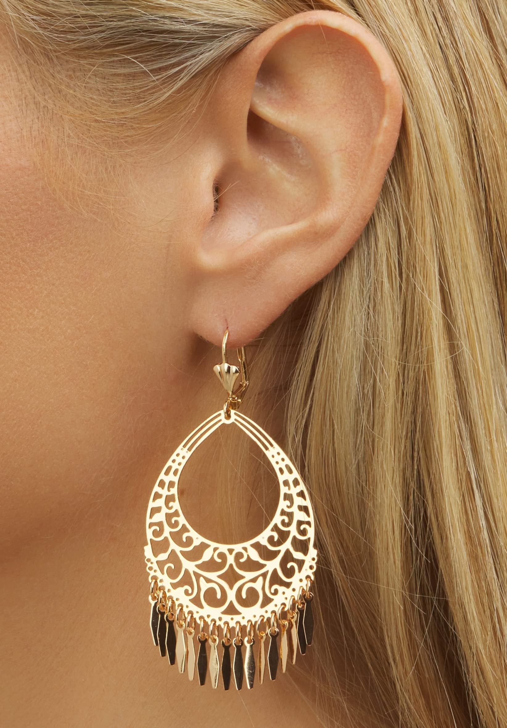 18K Gold Plated Filigree Dangling Earrings
