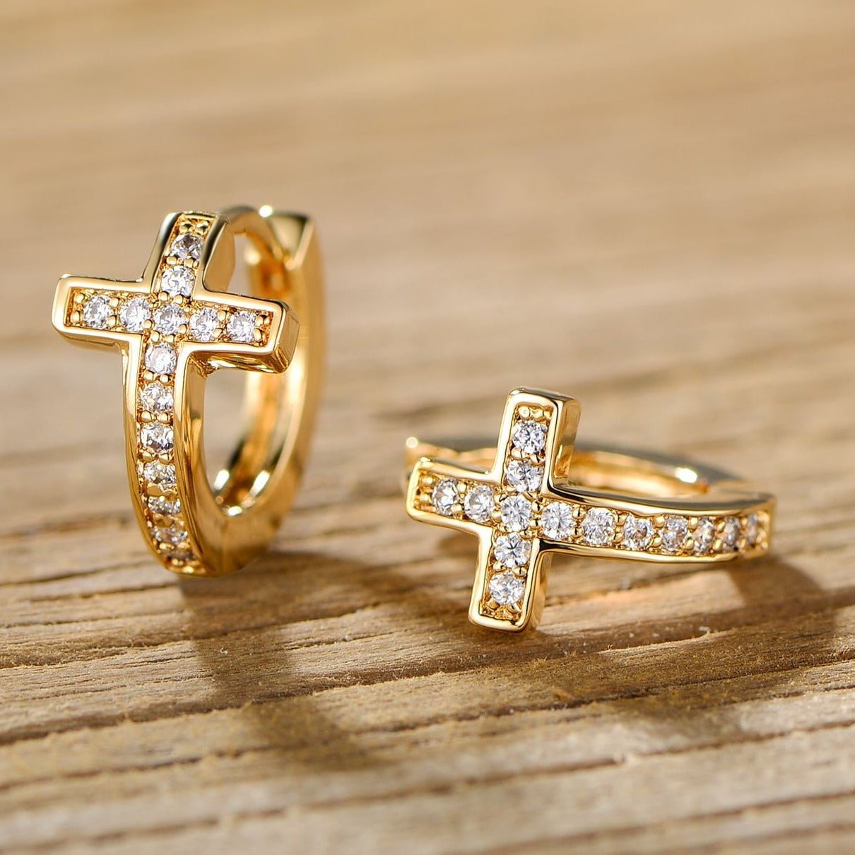 18K Gold Plated Cross Huggie Earrings