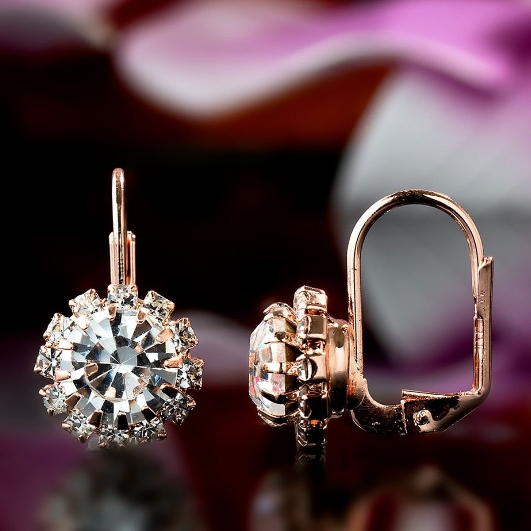 18K Gold Plated Crystal Flower Huggie Earrings