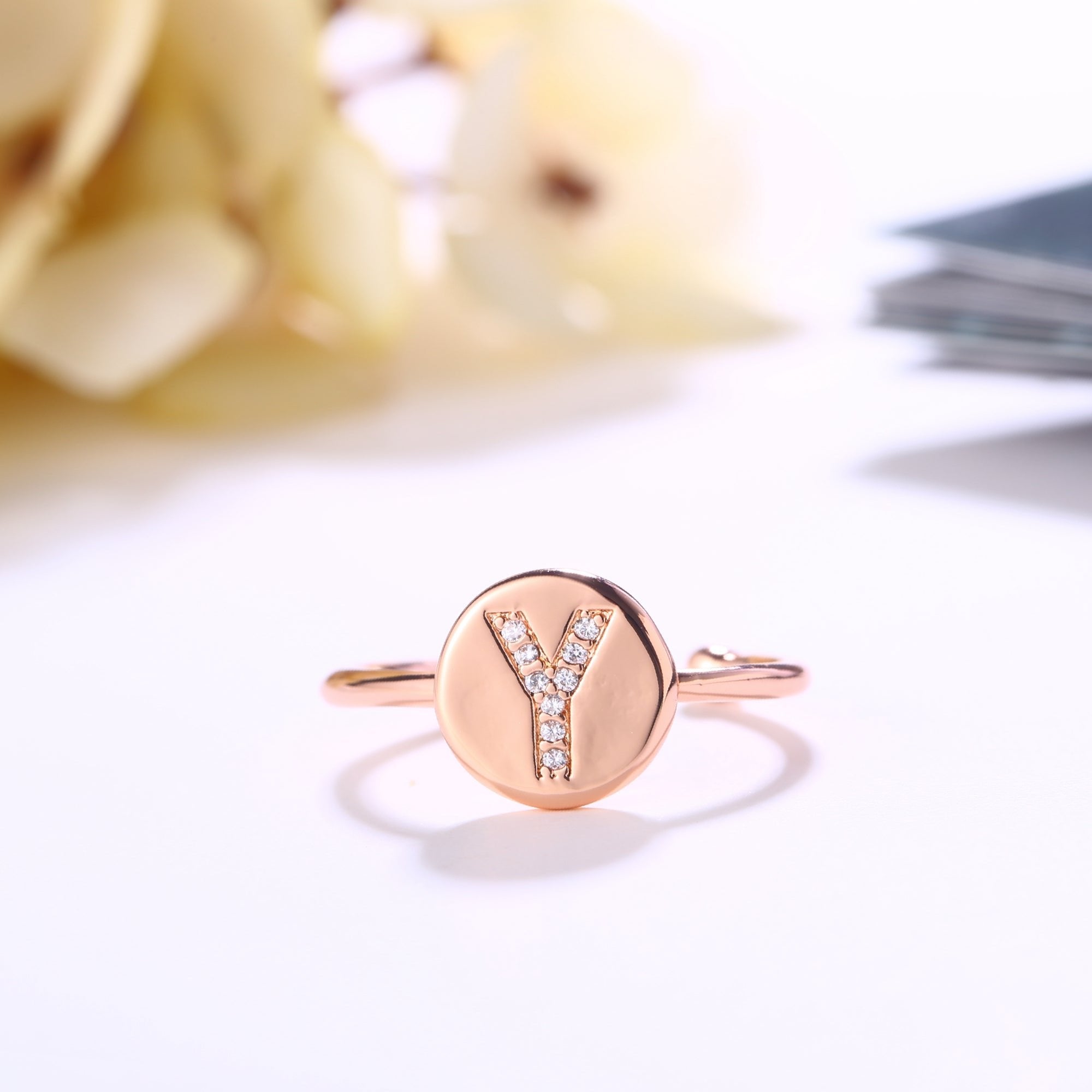 18K Rose Gold Plated Adjustable Monogram Ring