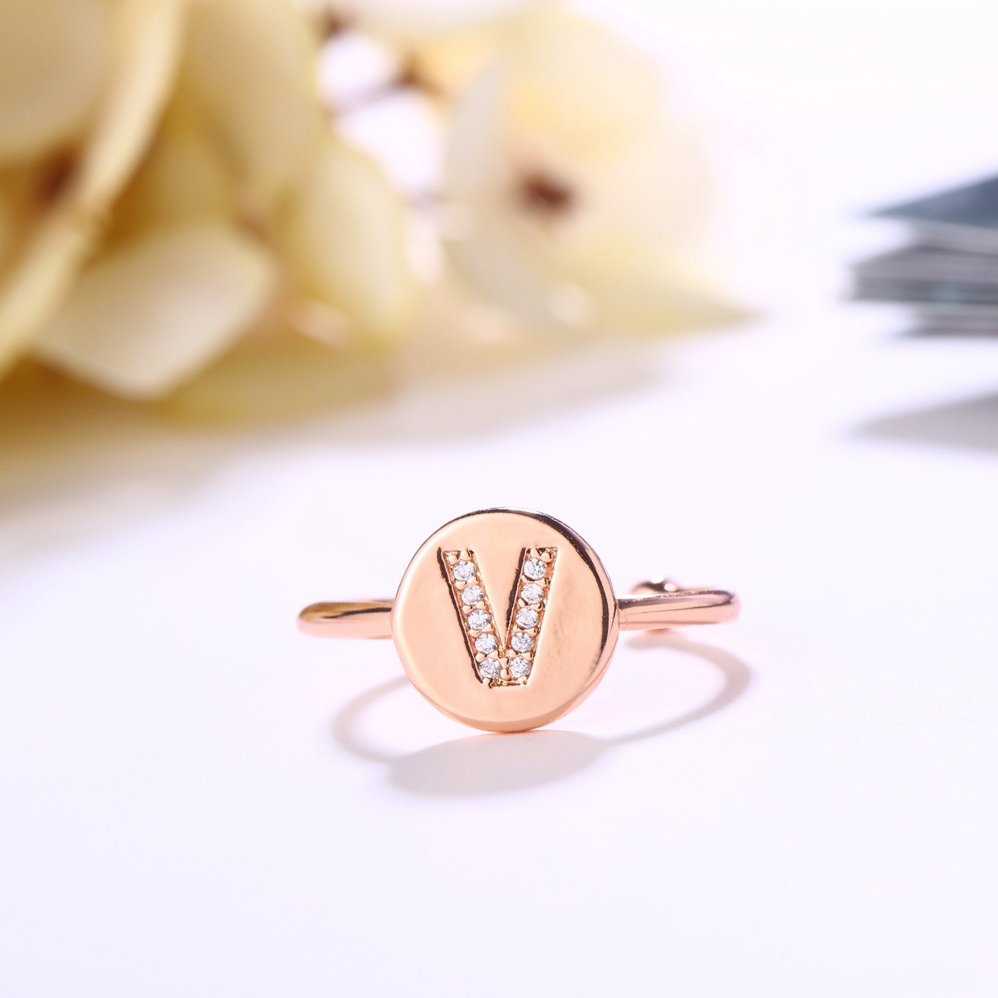 18K Rose Gold Plated Adjustable Monogram Ring