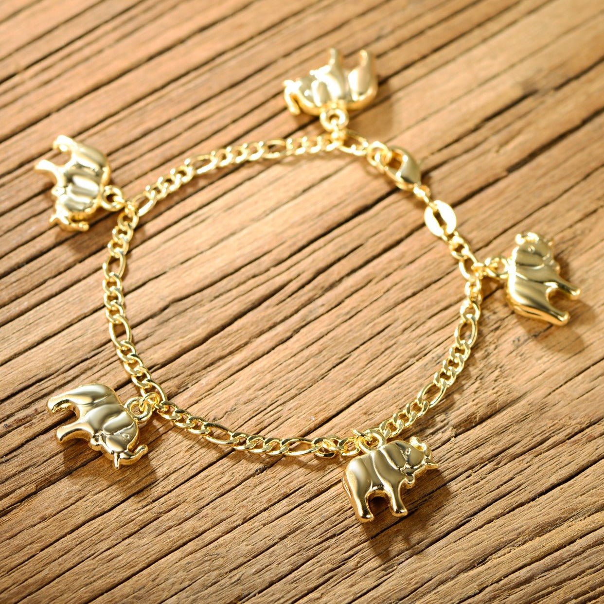 18K Gold Plated Elephant Charm Bracelet