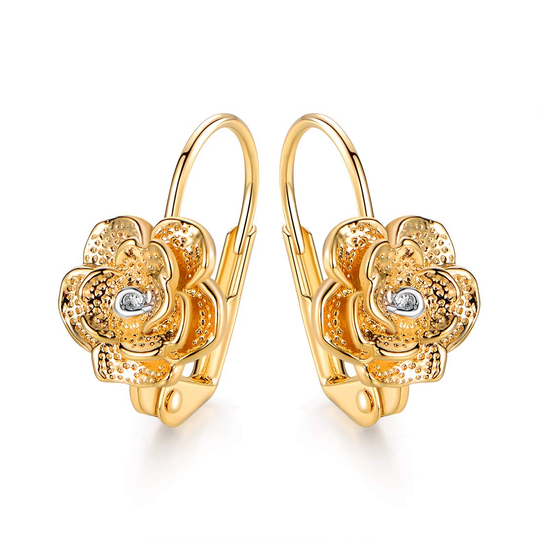 18K Gold Plated Flower Leverback Earrings