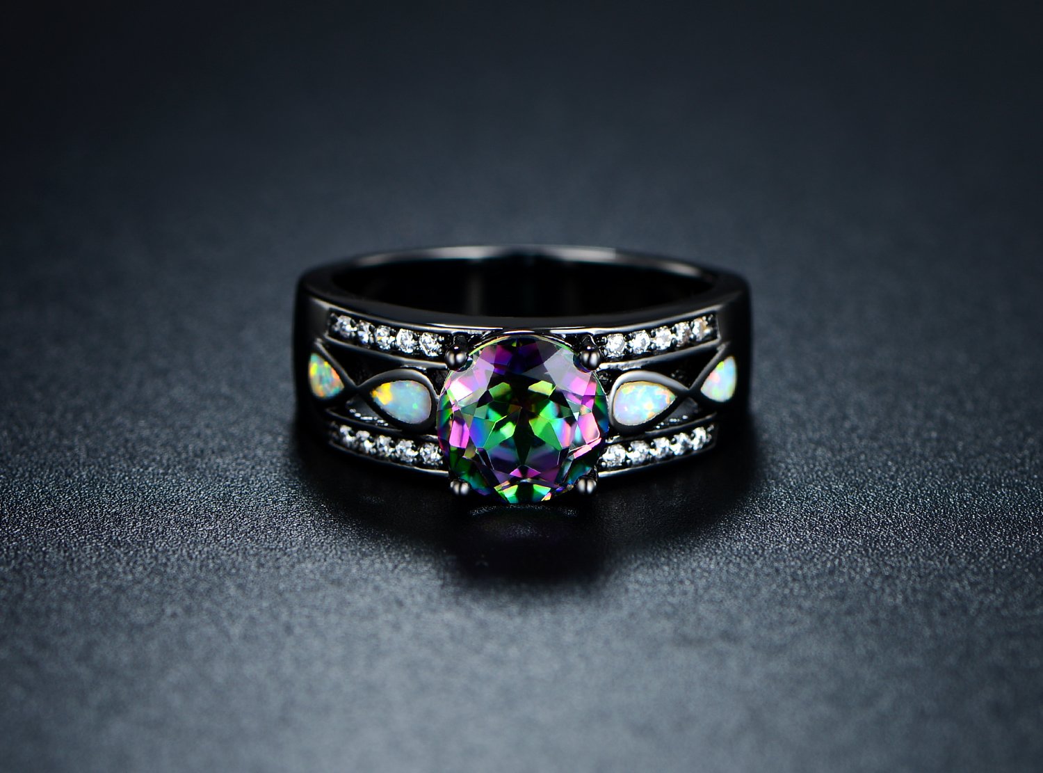 Black Rhodium Plated Topaz & Opal Ring