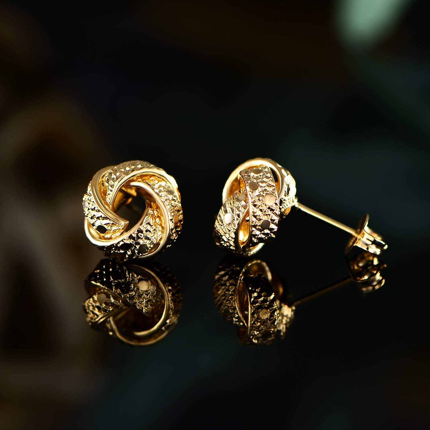 18K Gold Plated Textured Love Knot Earrings