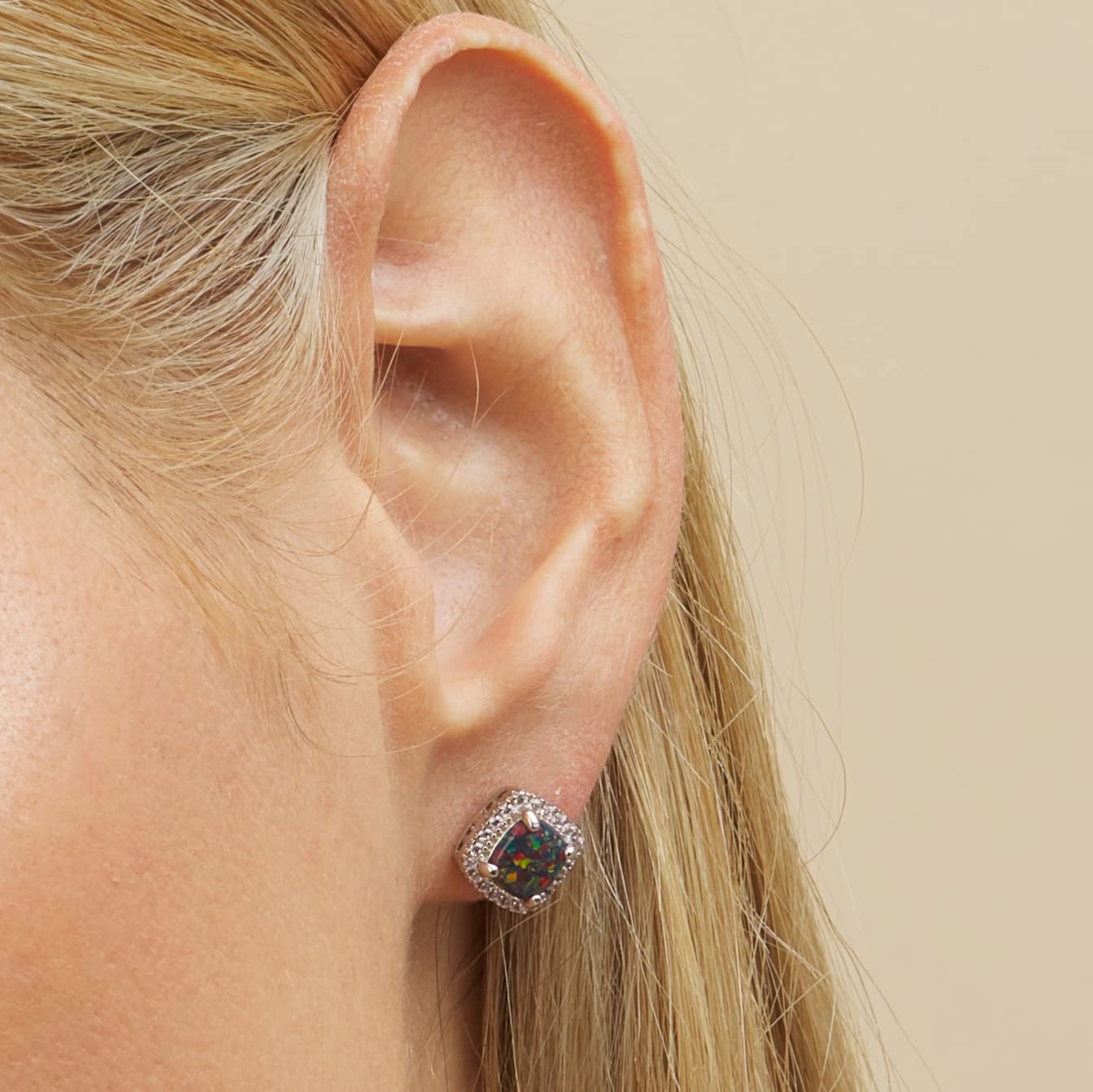 18K White Gold Plated Black Opal Stud Earrings