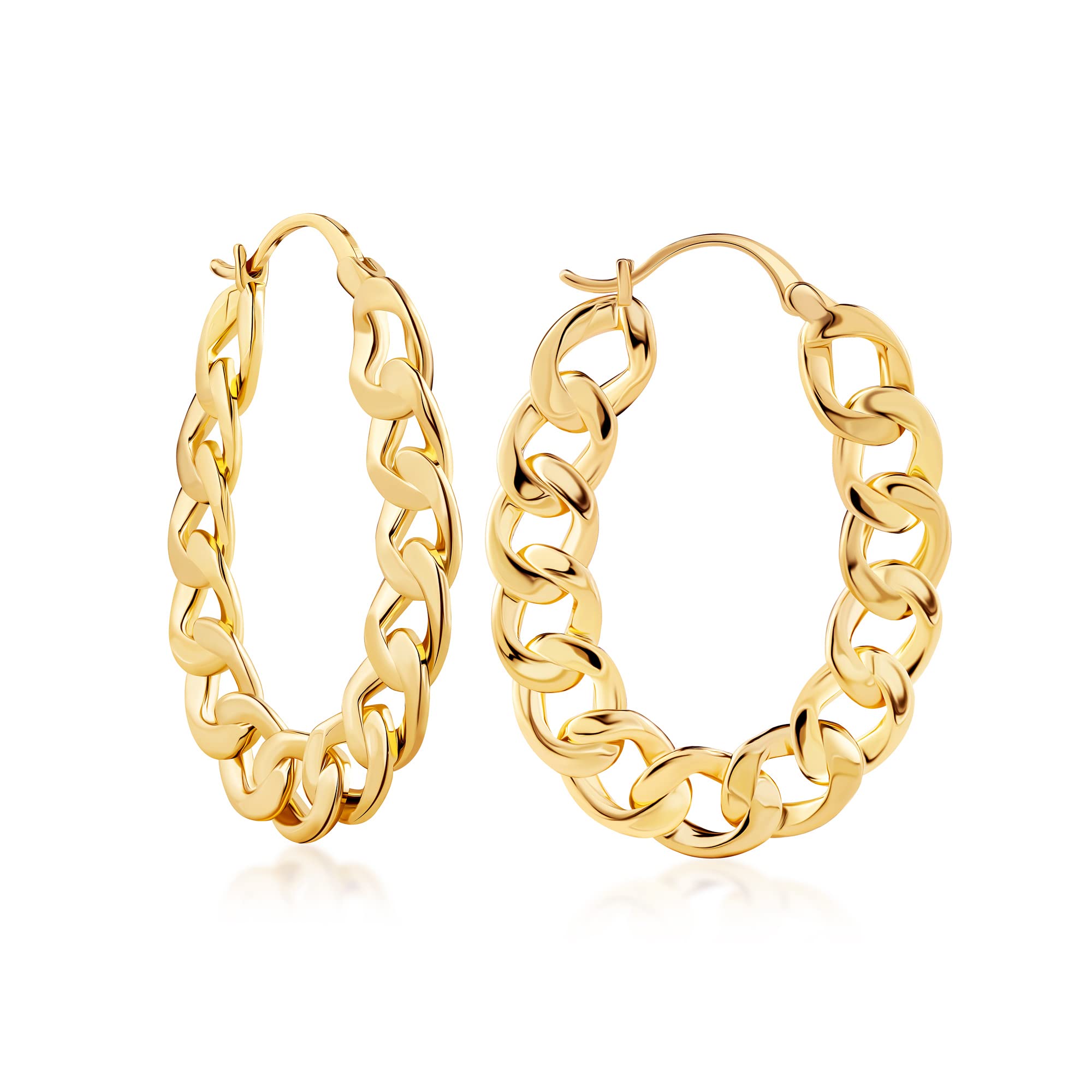 18K Gold Plated Chain Link Hoop Earrings