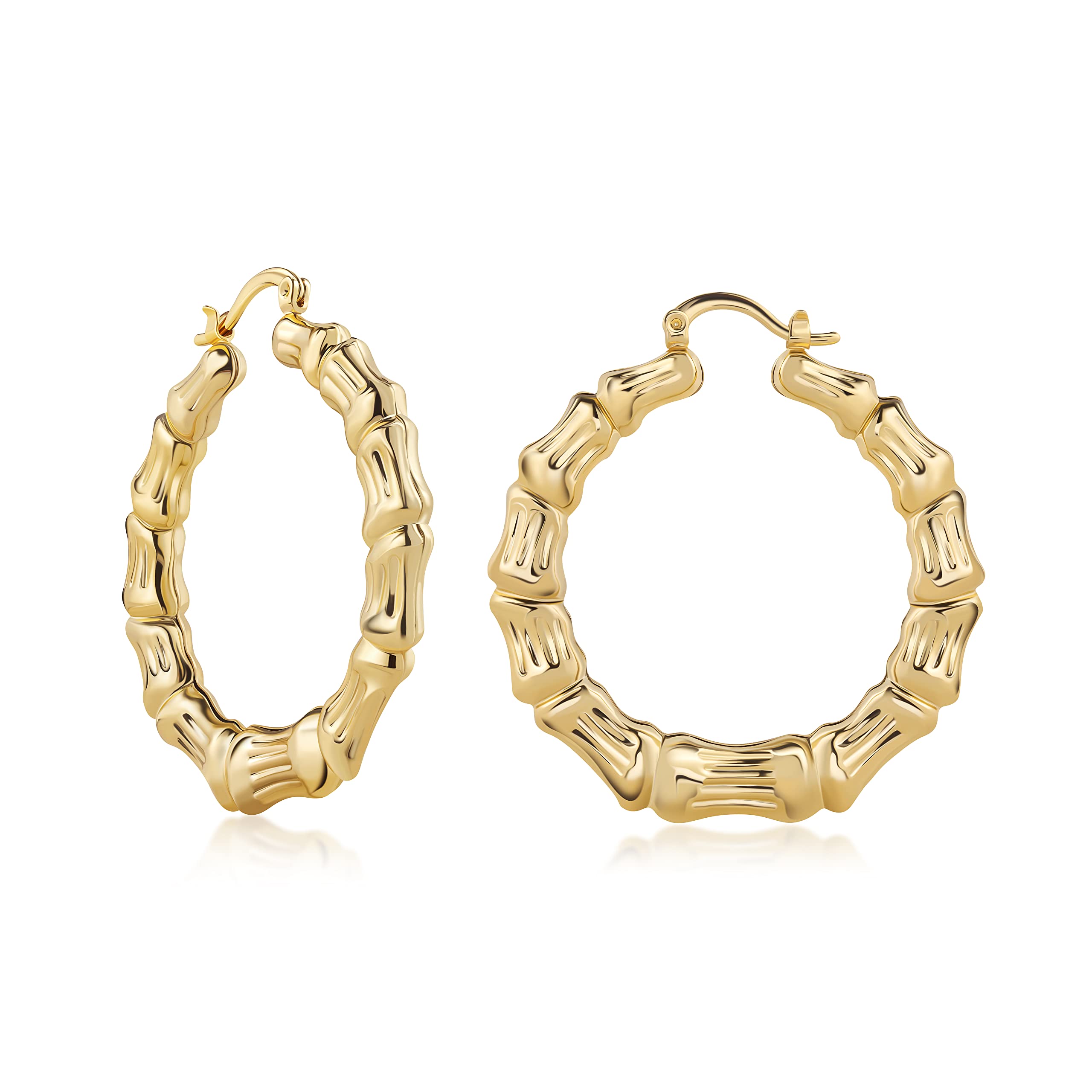 18K Gold Plated Classic Bamboo Hoop Earrings