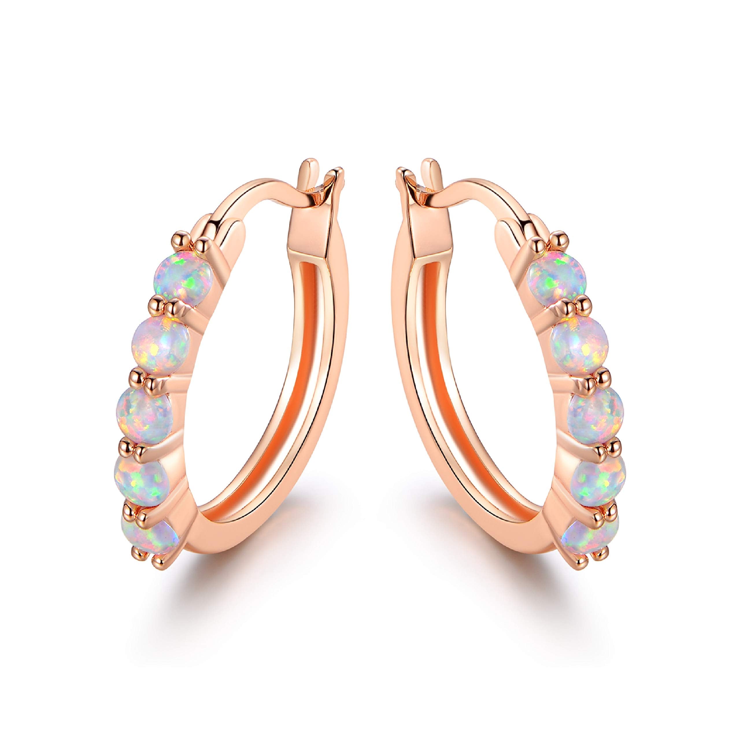 18K Rose Gold Plated Opal Hoop Earrings