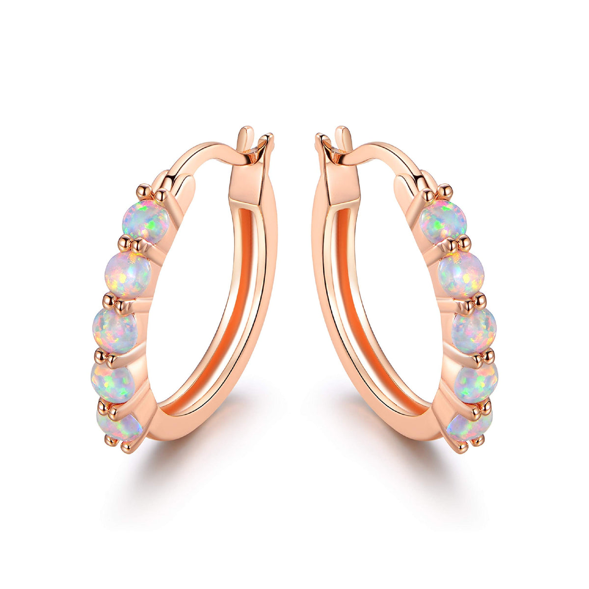 Barzel Created Opal Halo Stud Earrings - 18K Rose Gold Or White Gold Plated