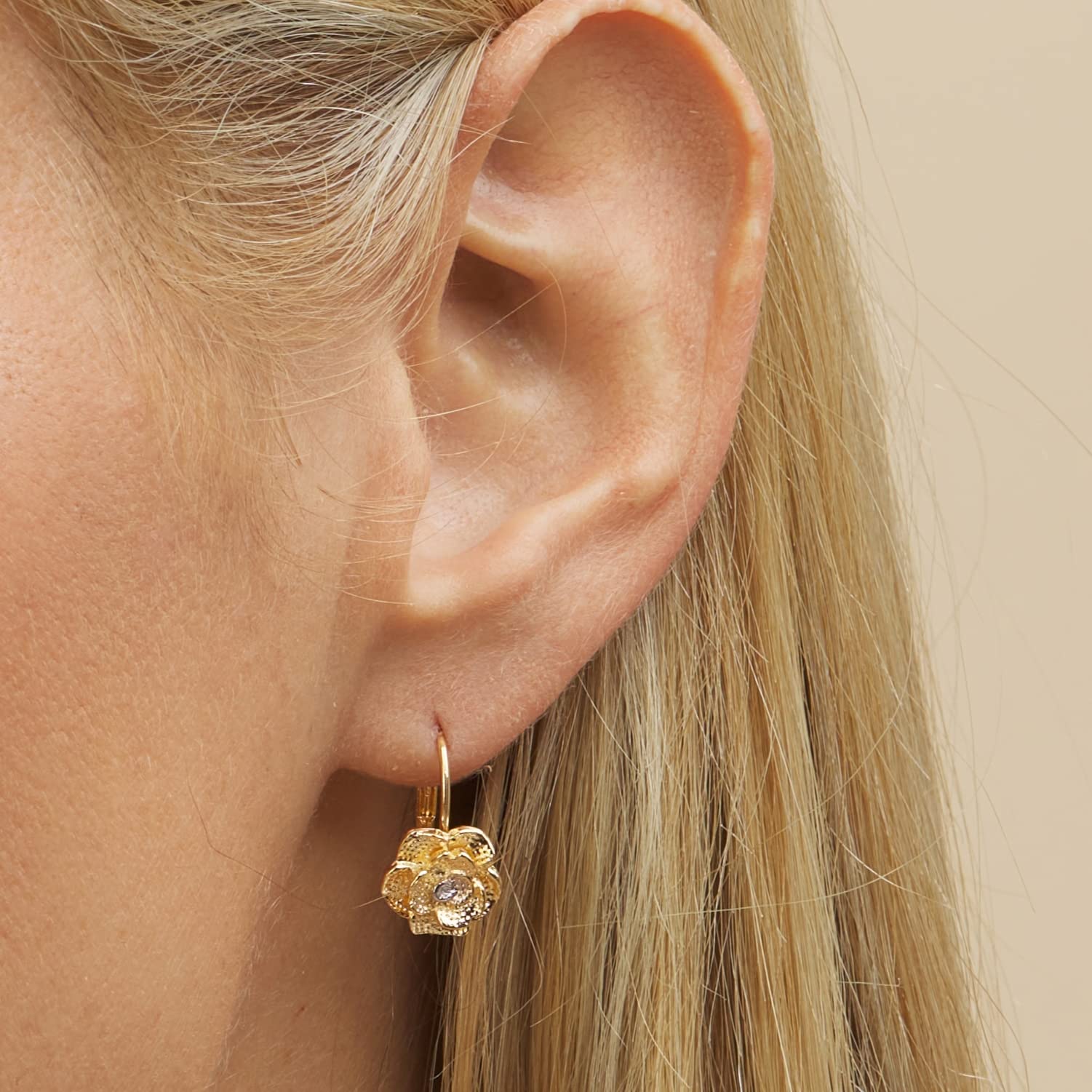 18K Gold Plated Flower Leverback Earrings
