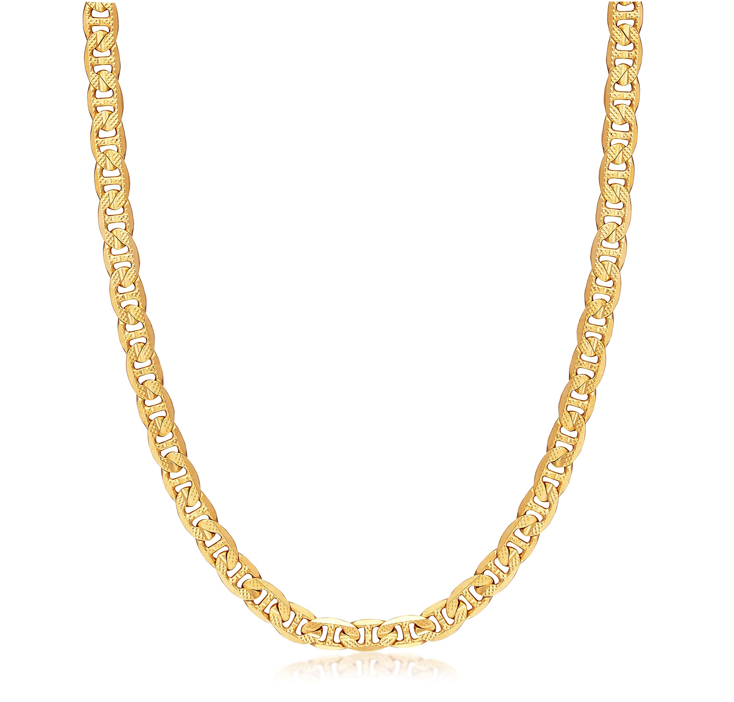 18K Gold Plated 6MM Diamond Cut Pave Flat Mariner Necklace