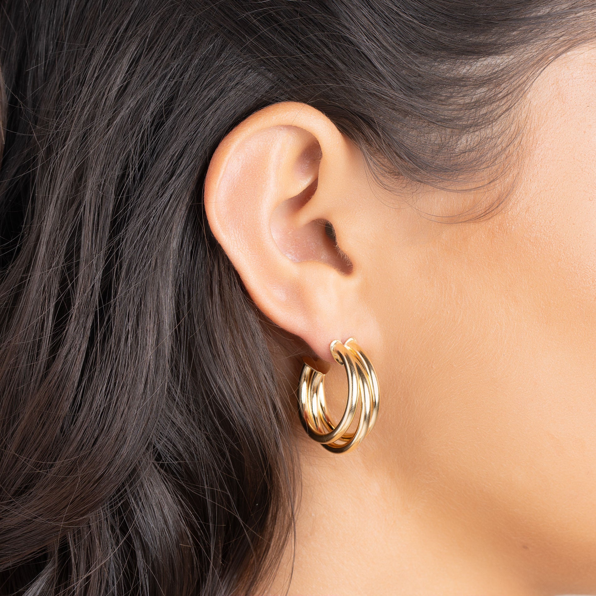 18K Gold Plated Three Layer Half Hoop Earrings