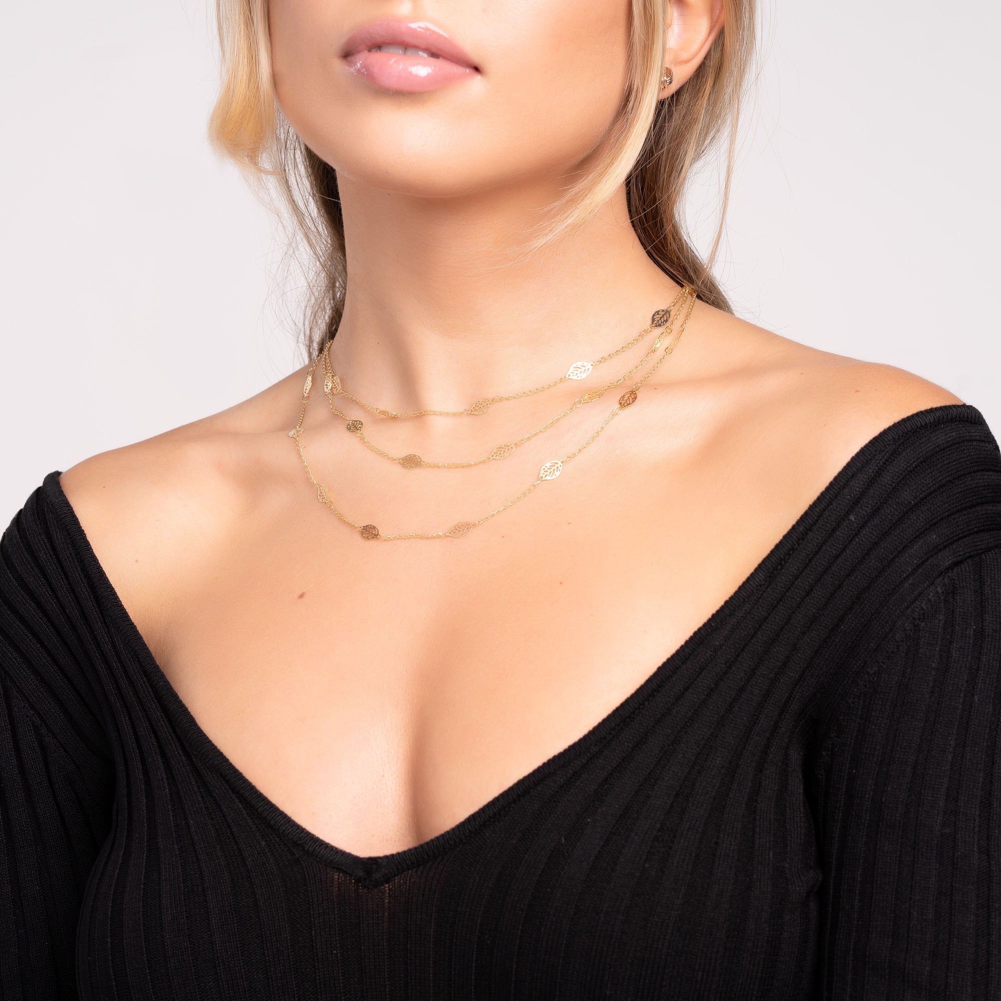 18K Gold Plated Cascading Layer Leaf Necklace