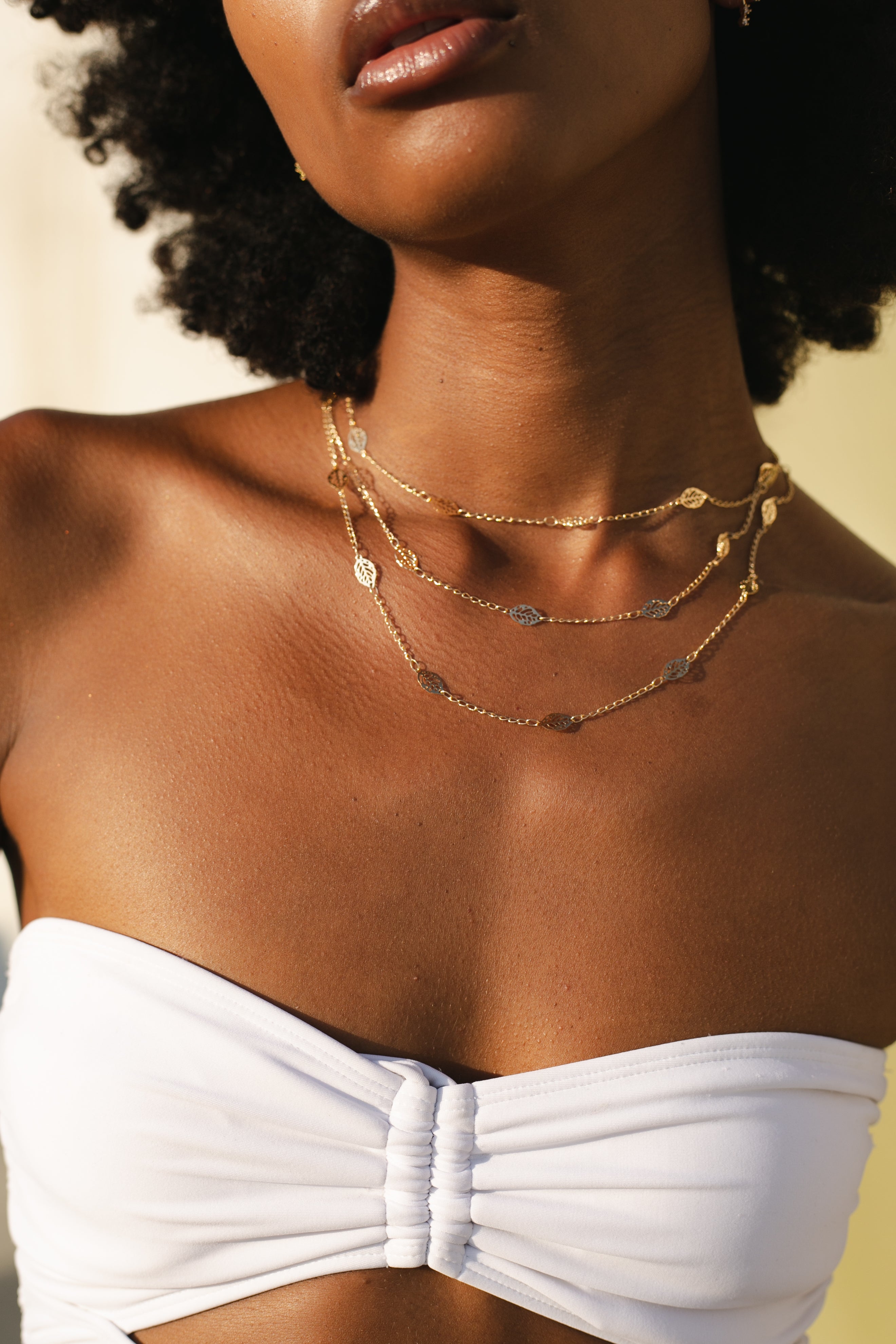 18K Gold Plated Cascading Layer Leaf Necklace