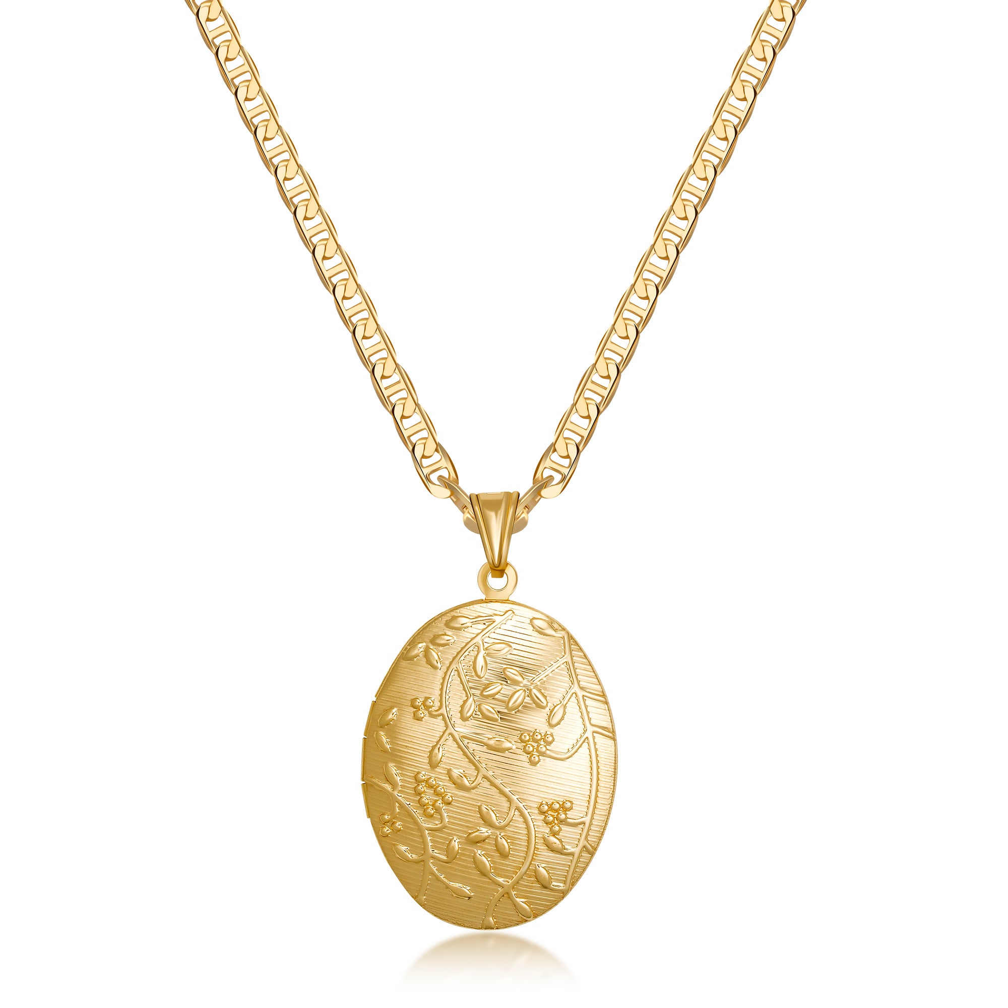 18k Gold Plated Floral Detail Locket Pendant with Necklace