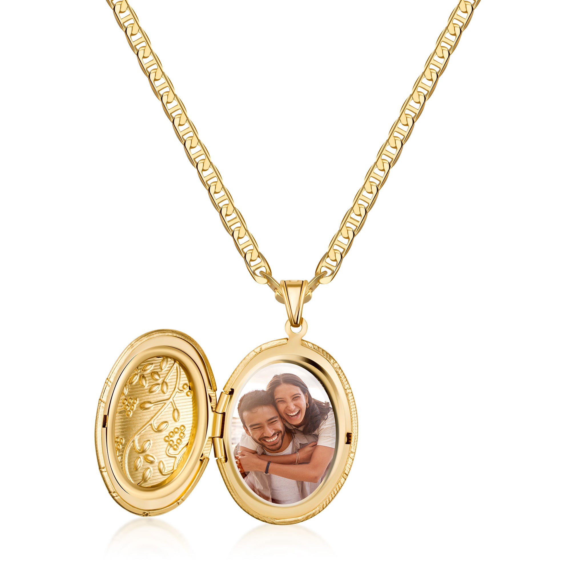 18k Gold Plated Floral Detail Locket Pendant with Necklace