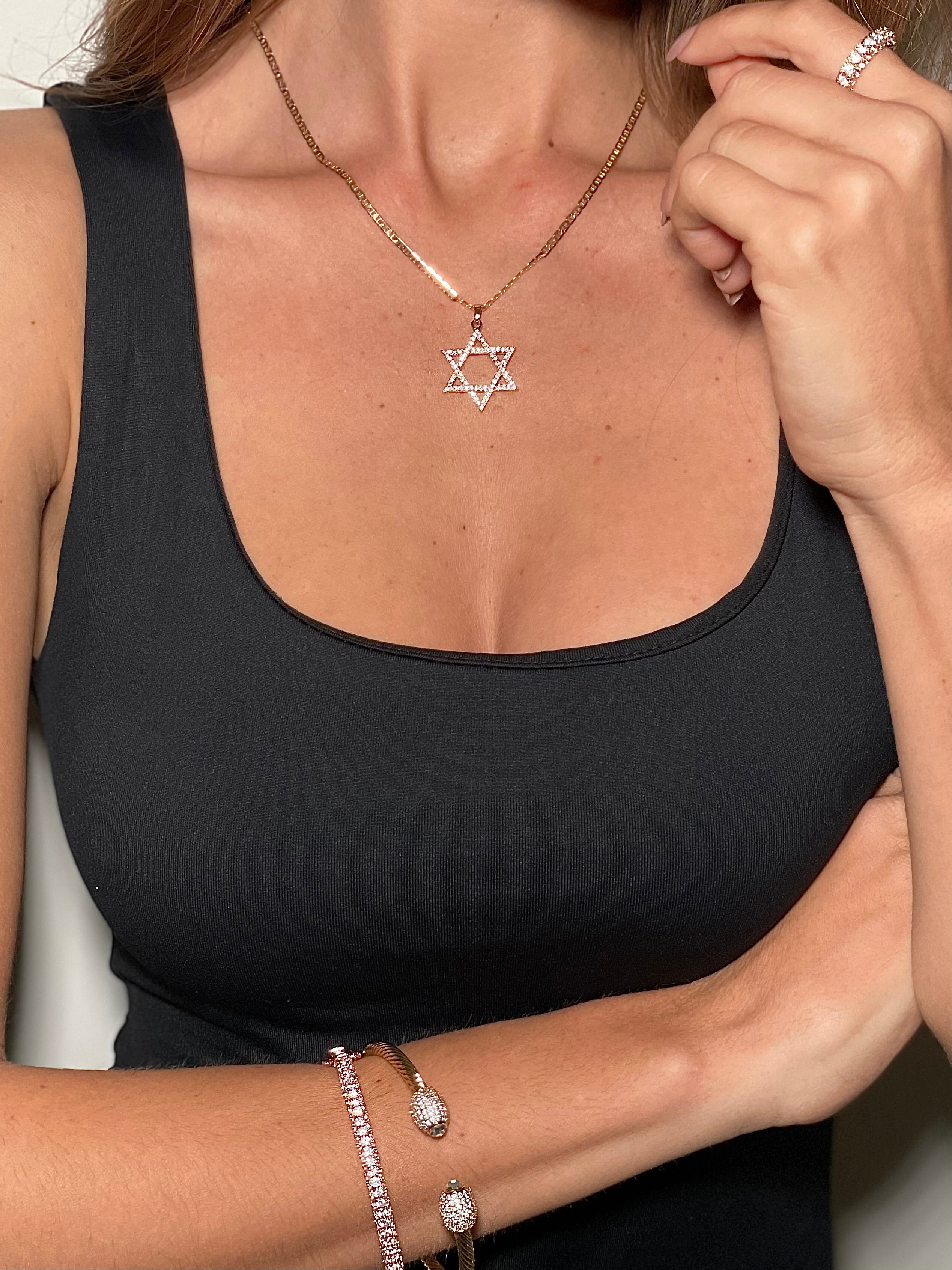 18K Gold Plated Crystal Star of David Charm Necklace