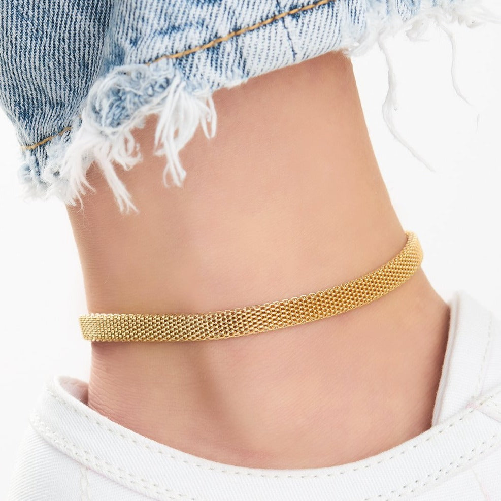 18k Gold Plated Statement Mesh Anklet