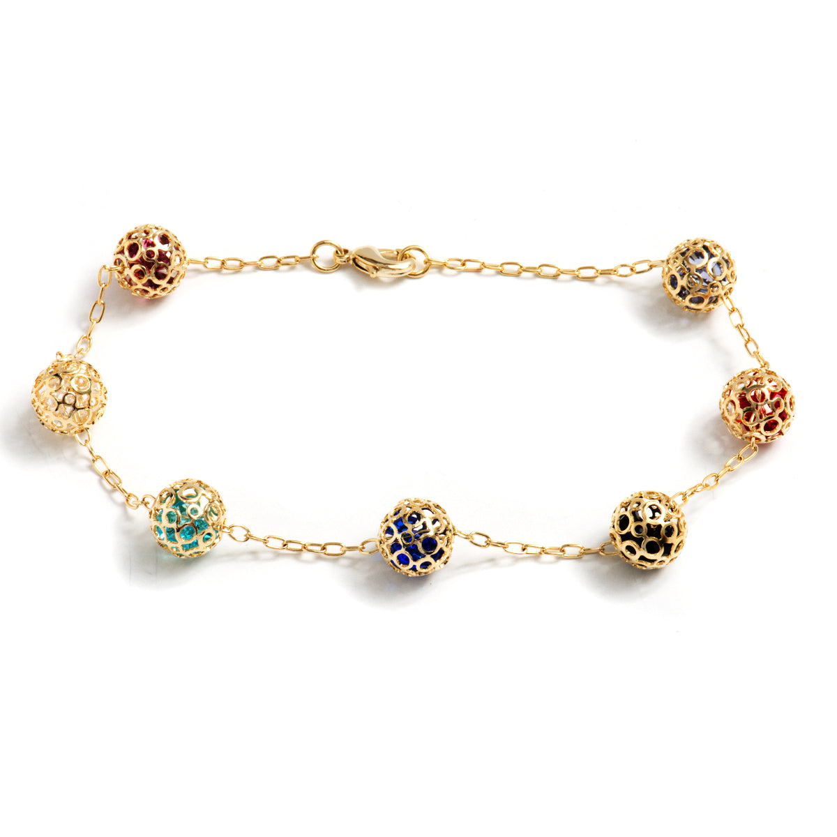 18K Gold Plated Colorful Crystal Ball Charm Anklet