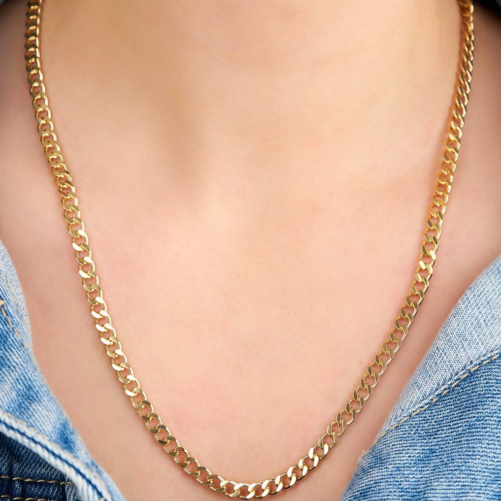 18K Gold Plated 6mm Cuban Curb Chain Necklace