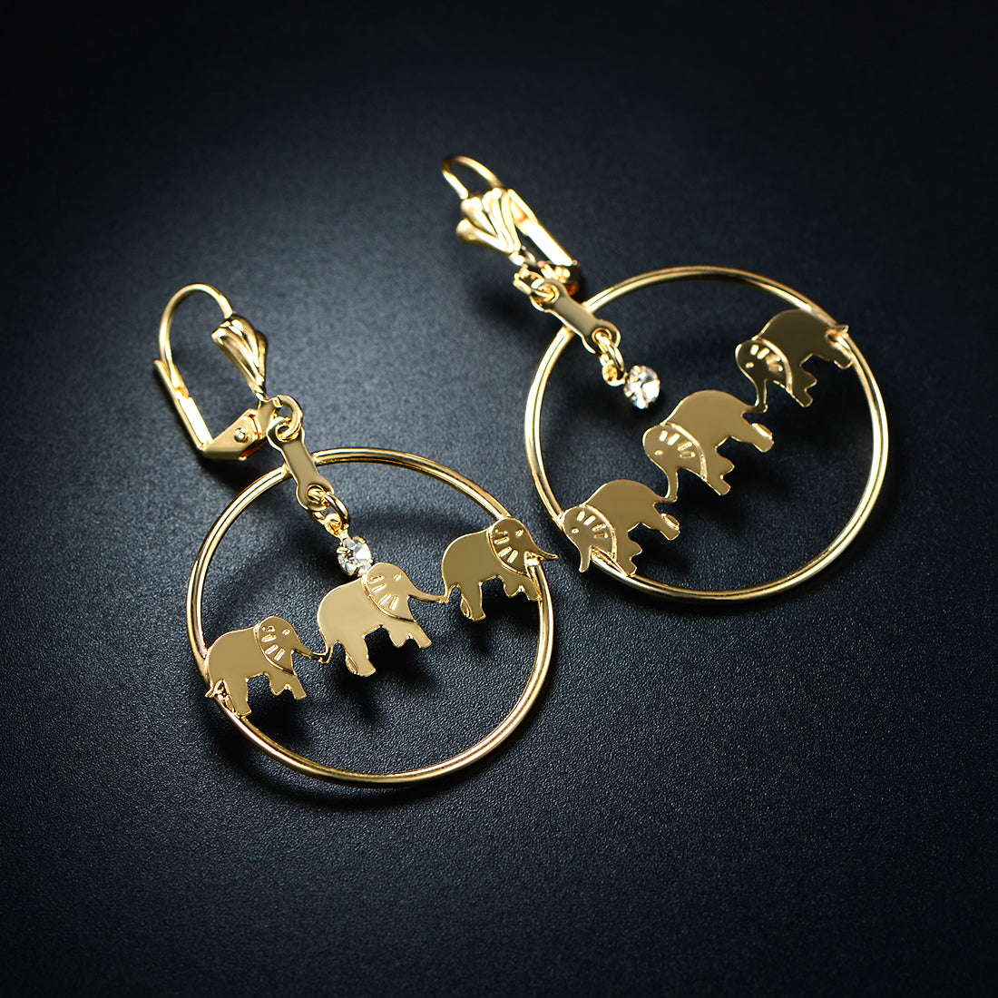 18K Gold Plated Triple Elephant Hoop Earrings