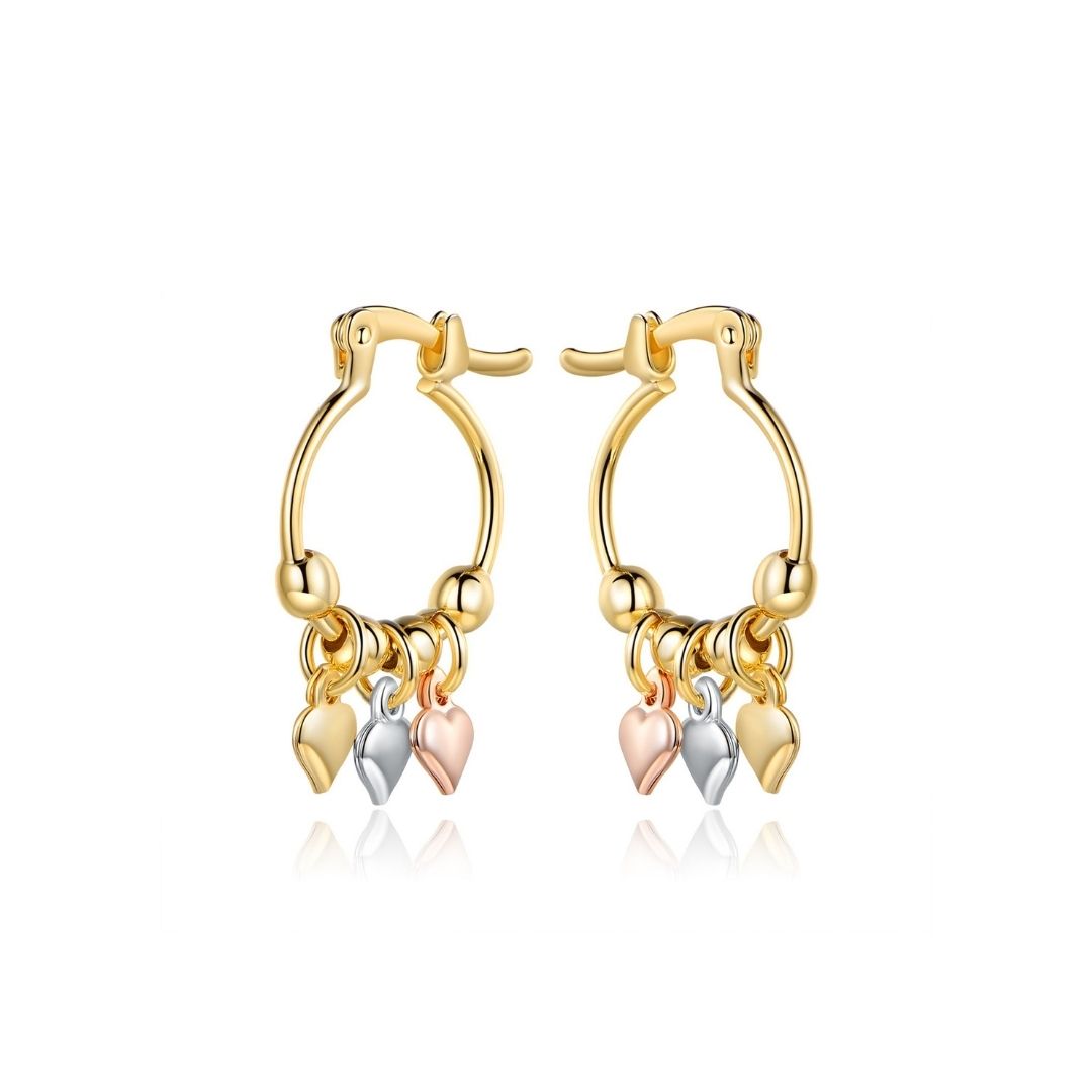 18K Gold Plated Heart Charm Hoop Earrings