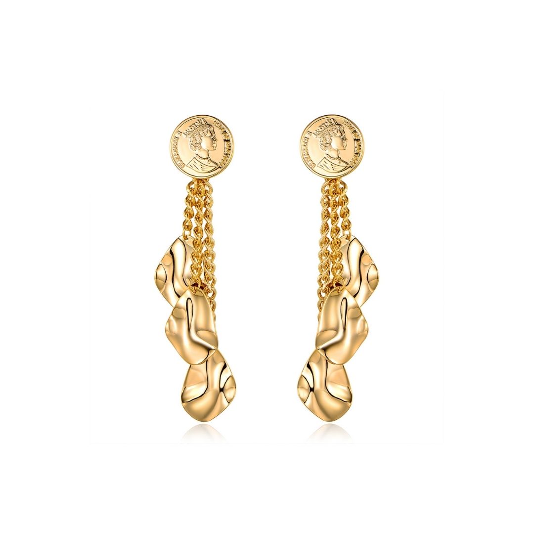 18K Gold Plated Dangling Queen Coin Earrings
