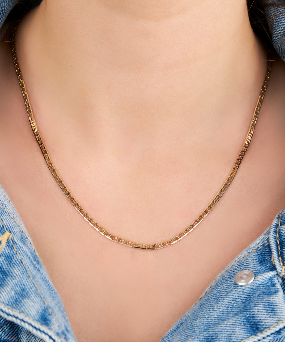 18K Gold Plated 3mm Flat Mariner Necklace
