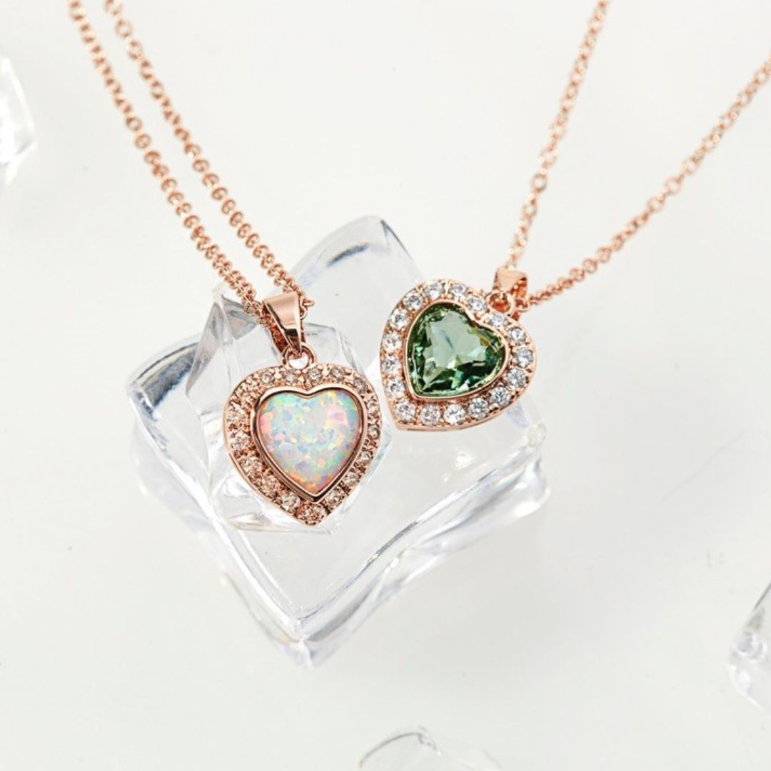 18K Rose Gold Plated Crystal Heart Necklace