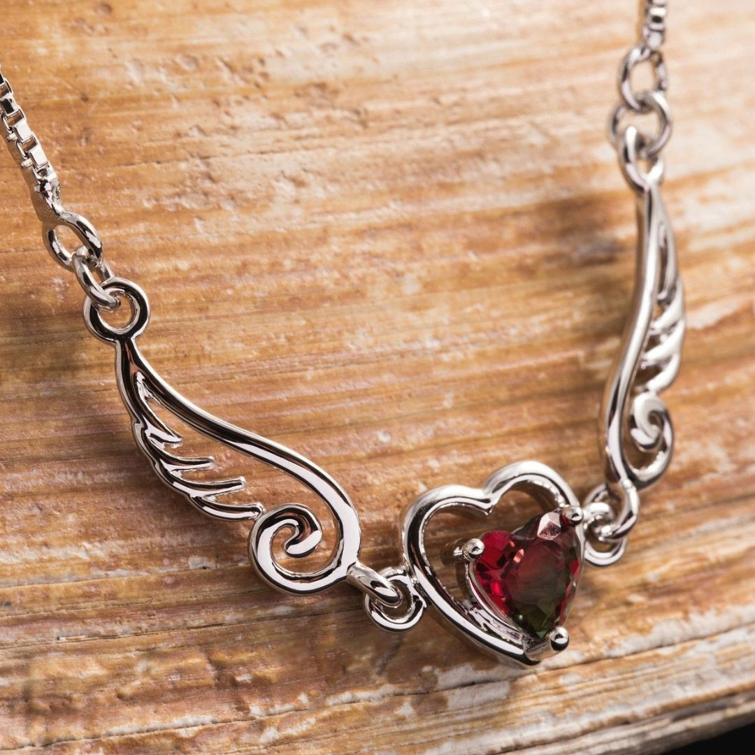 18K White Gold Plated Pink Stone Heart Necklace
