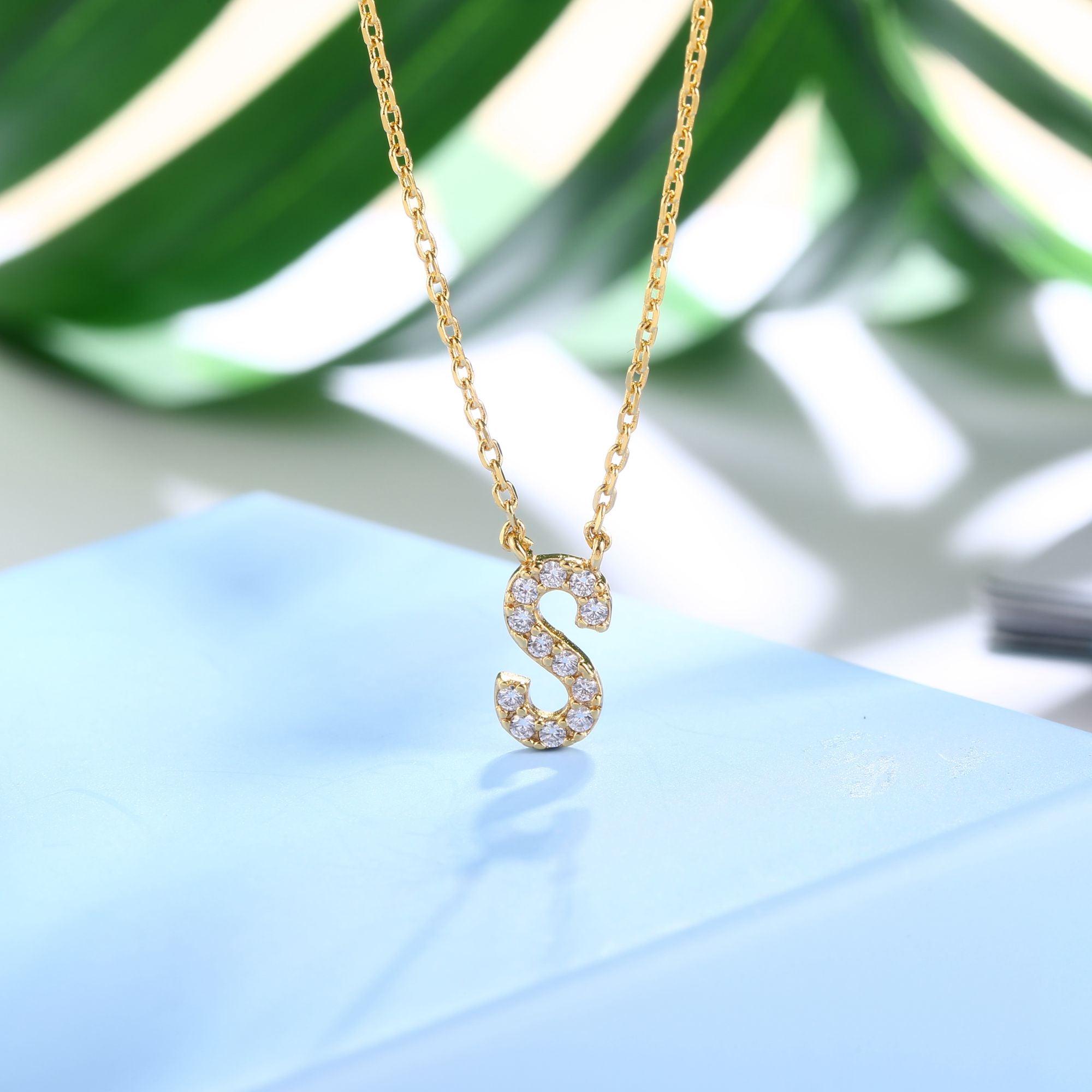 18K Gold Plated Cubic Zirconia Monogram Necklace